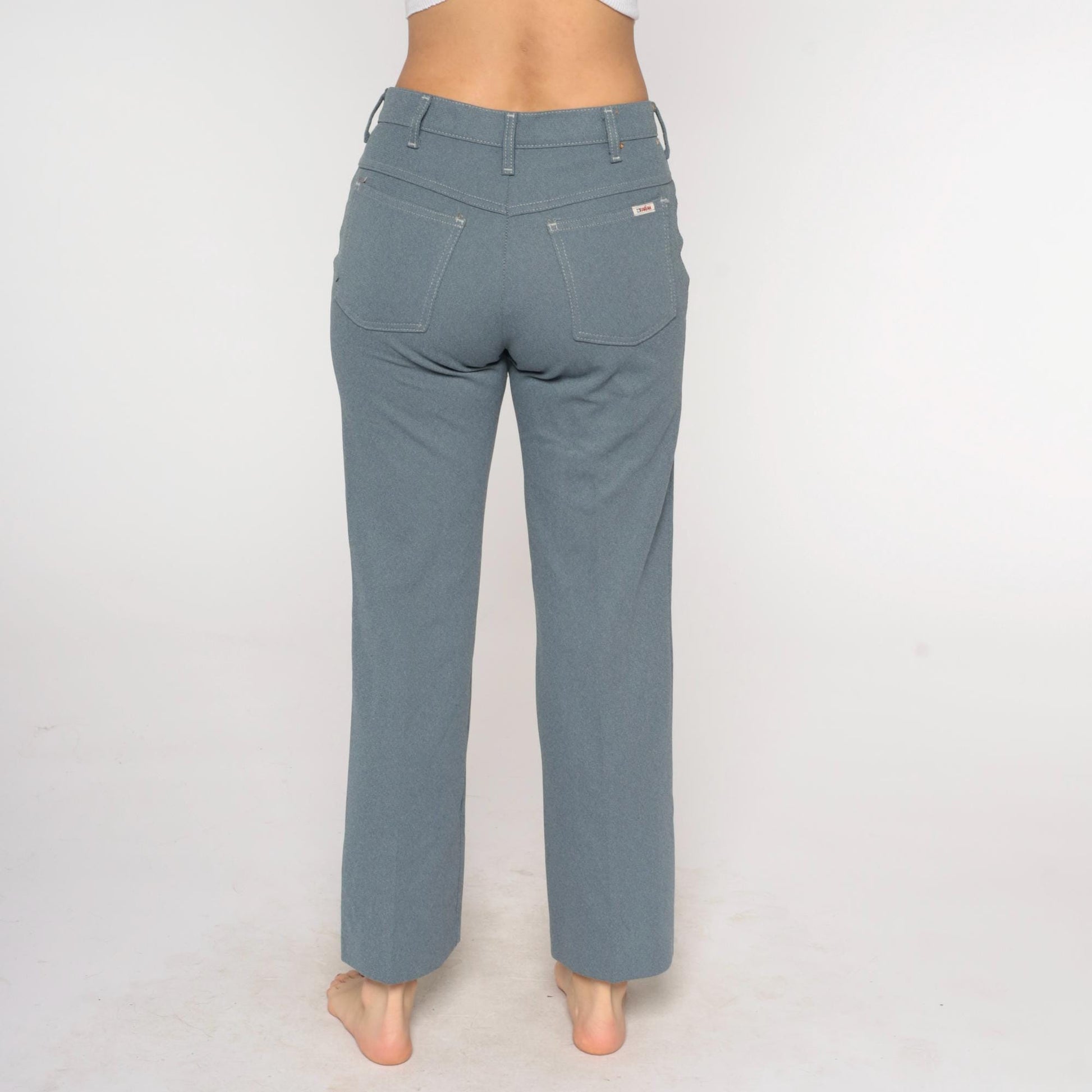70s Farah Flare Pants Grey High Waisted Bell Bottom Polyester Medium