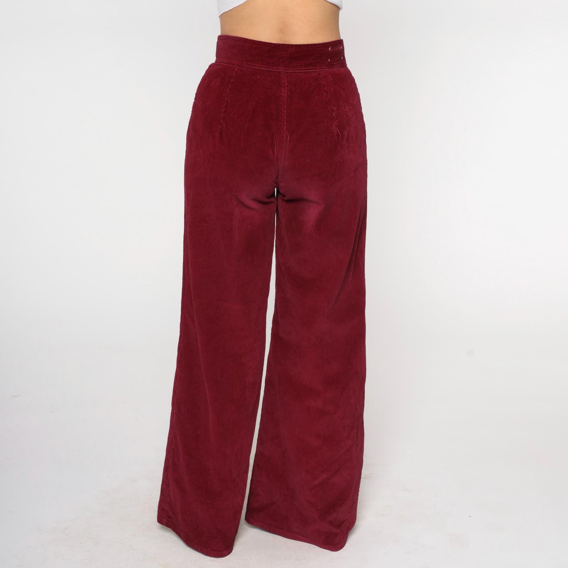 80s Burgundy Corduroy High-Waist Straight-Leg Trousers Medium M