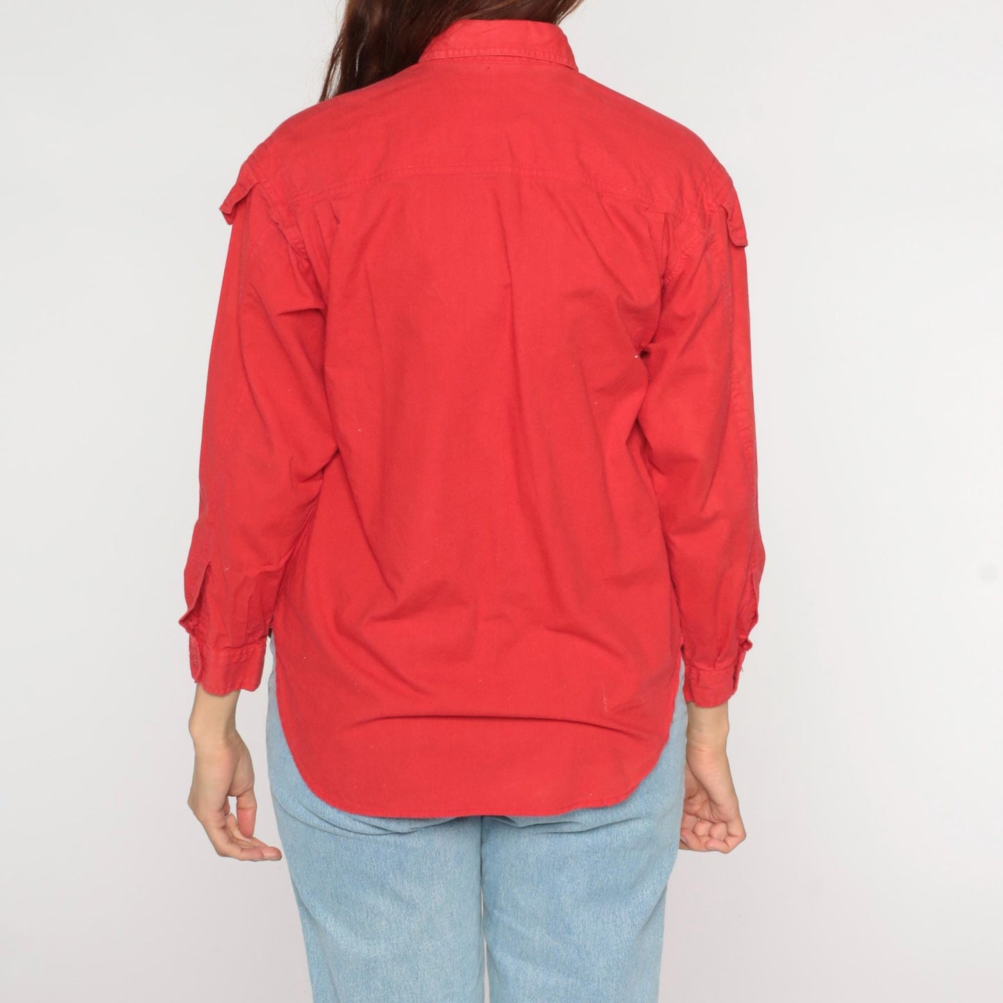90s Jozell II Red Cotton Button-Up Shirt Shoulder Tabs Medium