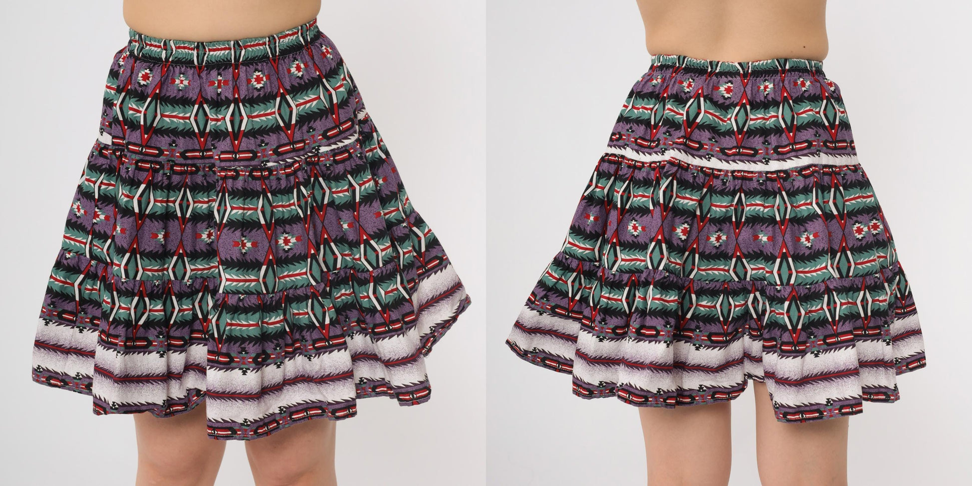 90s Roughrider Purple Green Geometric Southwest Circle Mini Skirt Extra Small