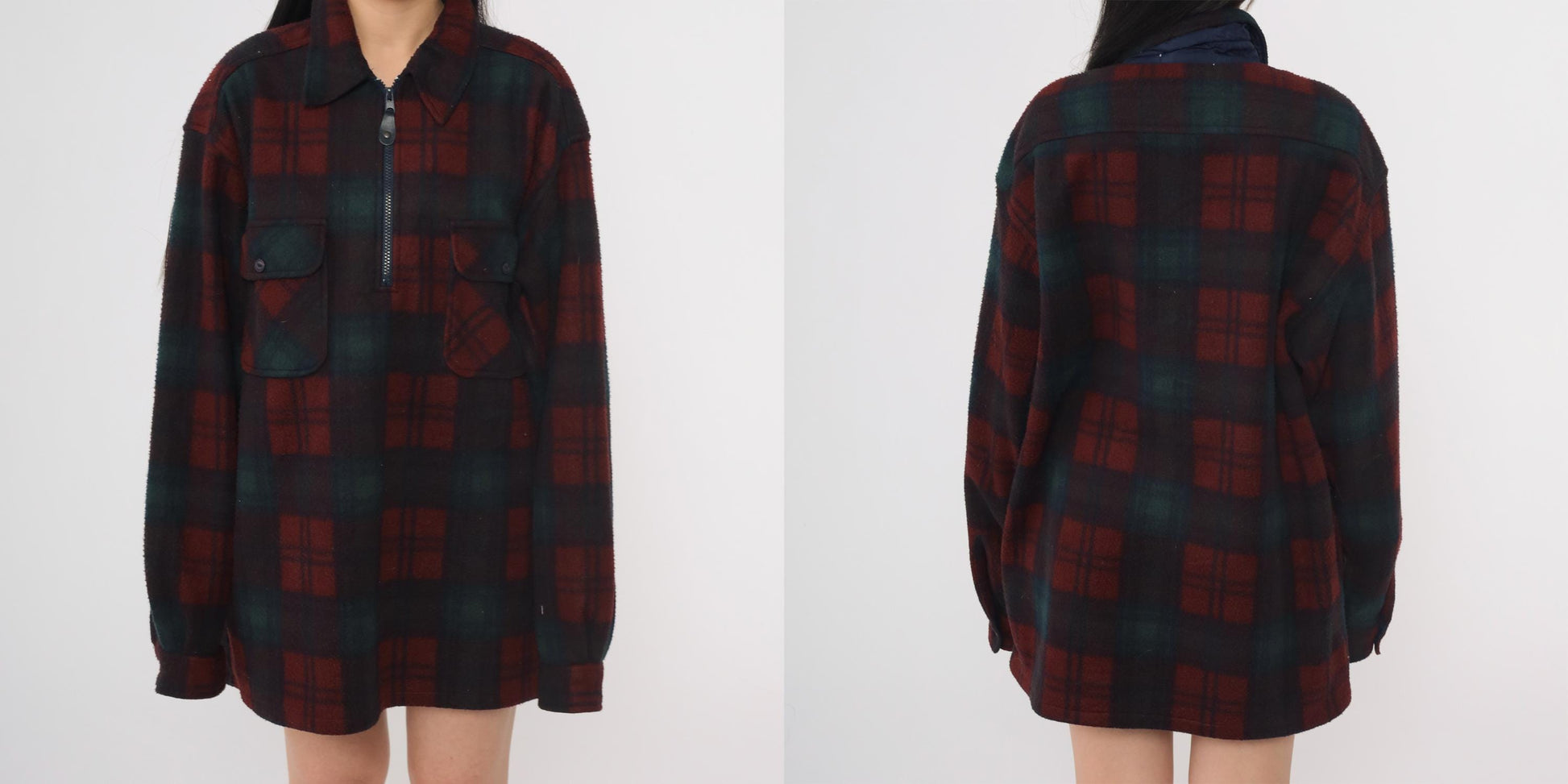 90s Badge Buffalo Check Plaid Shacket Green Burgundy Black Medium M