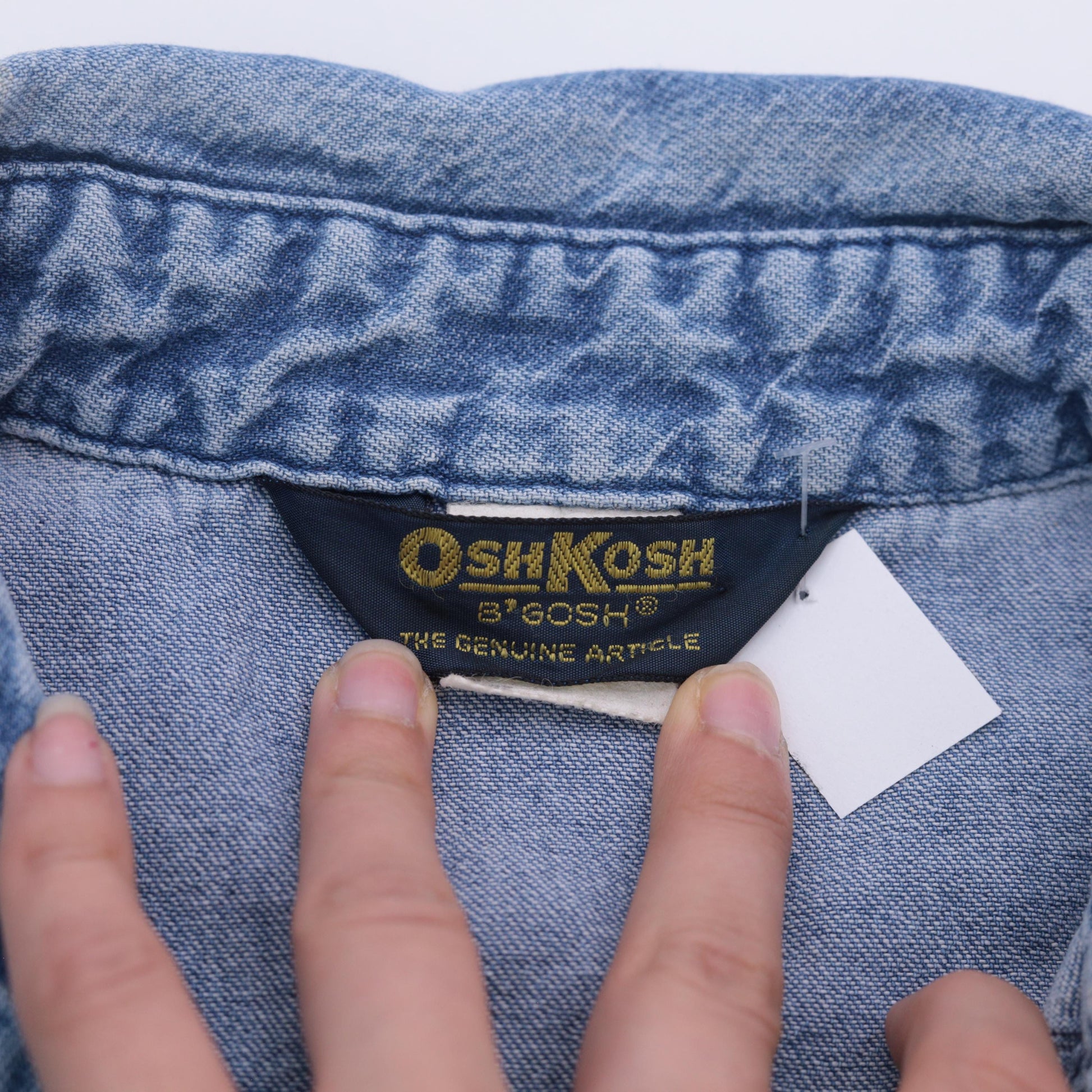90s Osh Kosh B'Gosh Denim Shirt Distressed Ripped Frayed Blue Medium