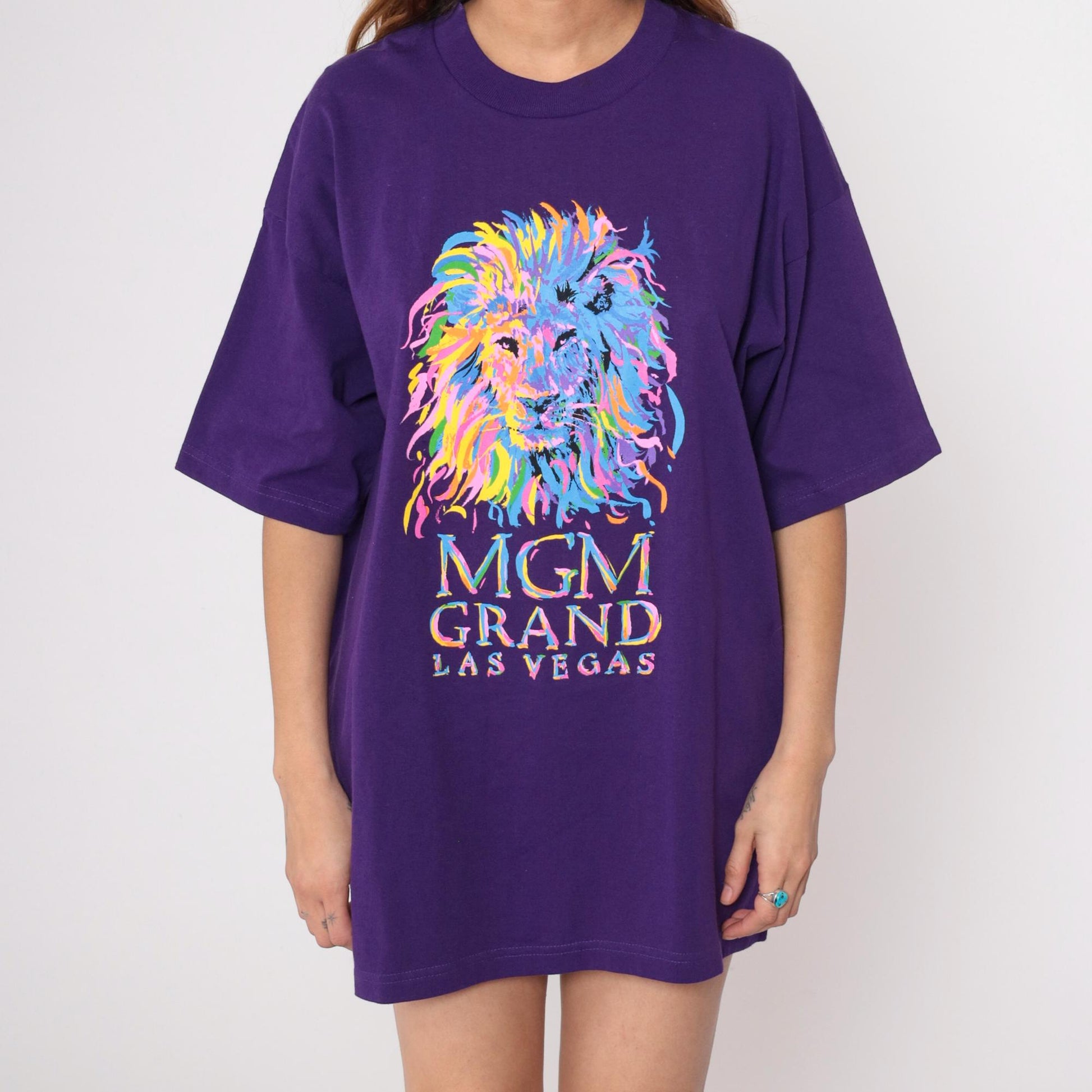 90s MGM Grand Las Vegas Purple Lion Graphic T-Shirt Extra Large XL