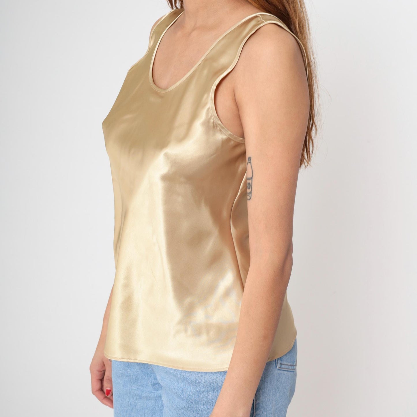 90s Gold Satin Cami Tank Top Sleeveless Blouse Large L