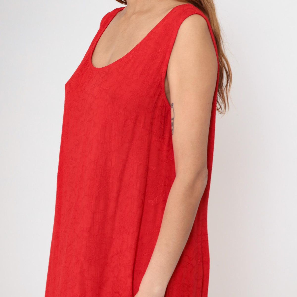 90s Red Rayon Maxi Dress Sleeveless Tank Column Large L