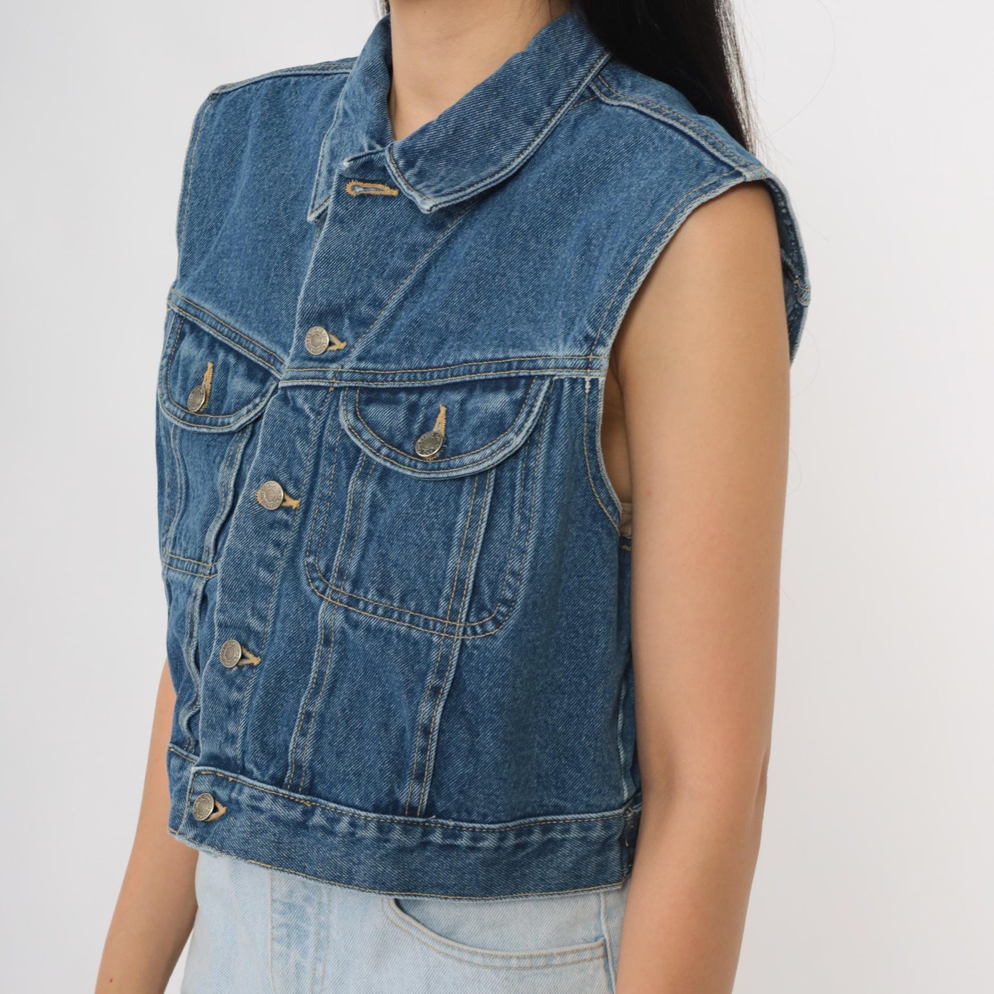 90s Great Land Trading Denim Vest Dark Wash Button Front Medium M