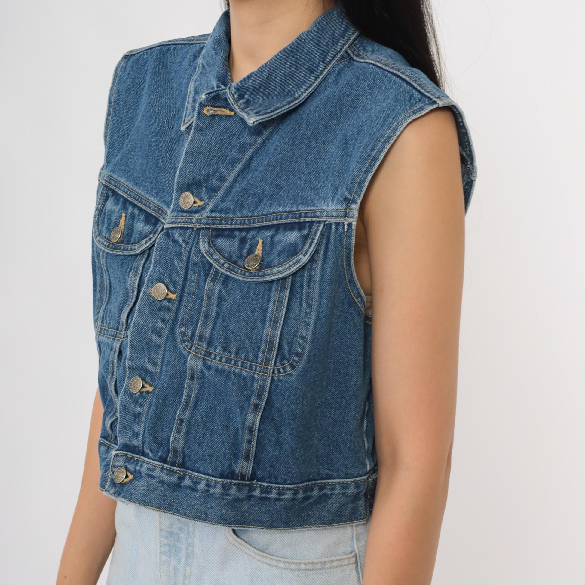 90s Great Land Trading Denim Vest Dark Wash Button Front Medium M