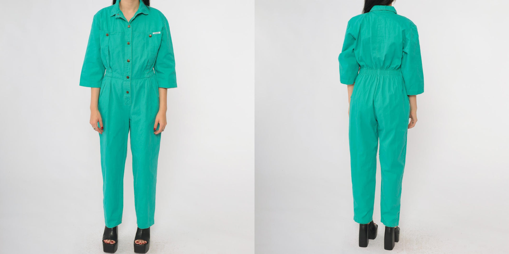 80s Ideas Turquoise Jumpsuit Button-Up Cotton Workwear Medium M