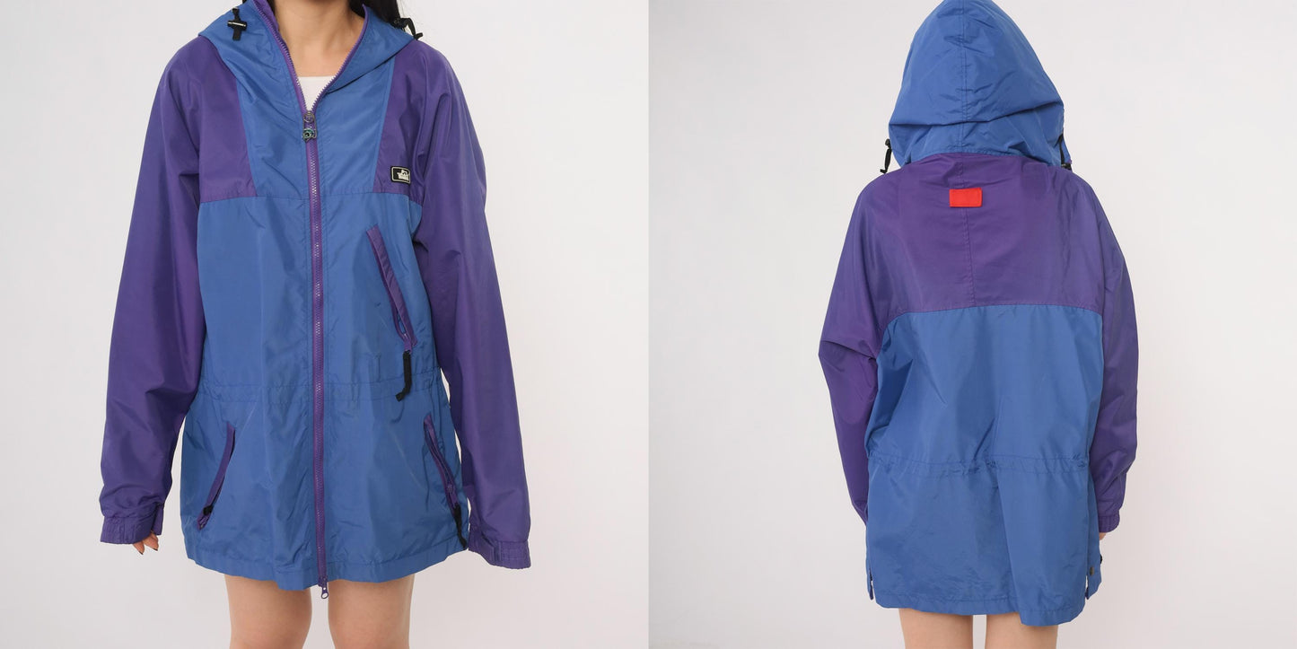 90s Woolrich Colorblock Windbreaker Purple Blue Hooded Jacket Extra Large XL