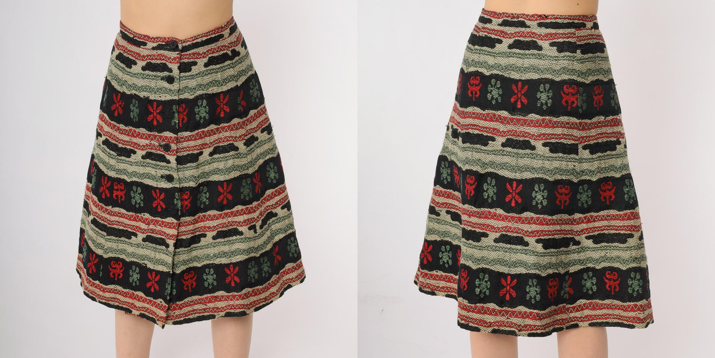 1950s Franz Brunico Italian Geometric Folk Tapestry Midi Skirt Small