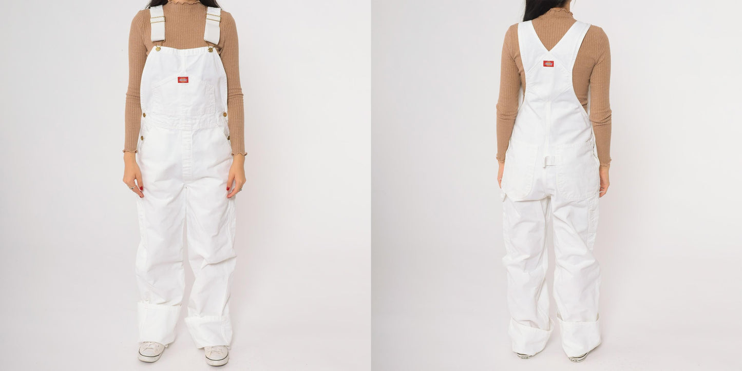 Y2K White Dickies Carpenter Overalls Baggy Utility Jumpsuit Small S
