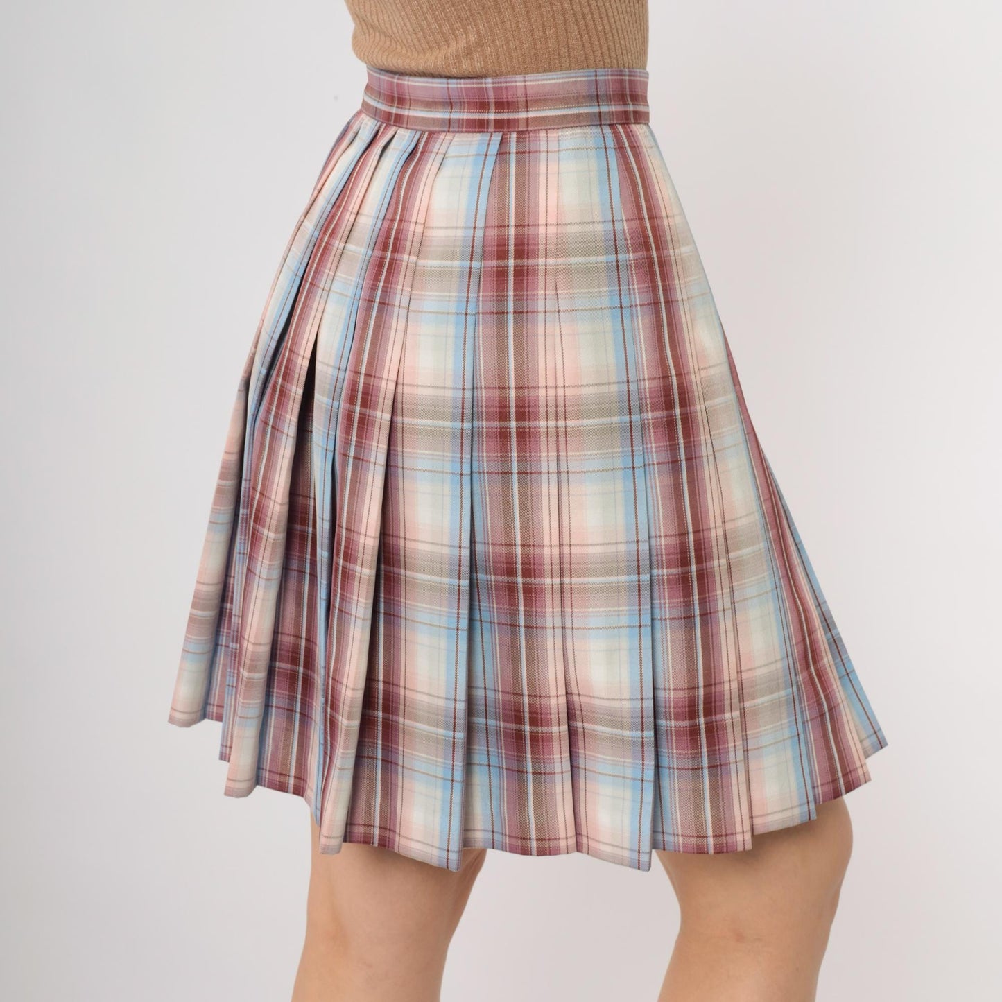 Y2K Plaid Pleated Mini Skirt High Waisted Red Blue Tartan Small S