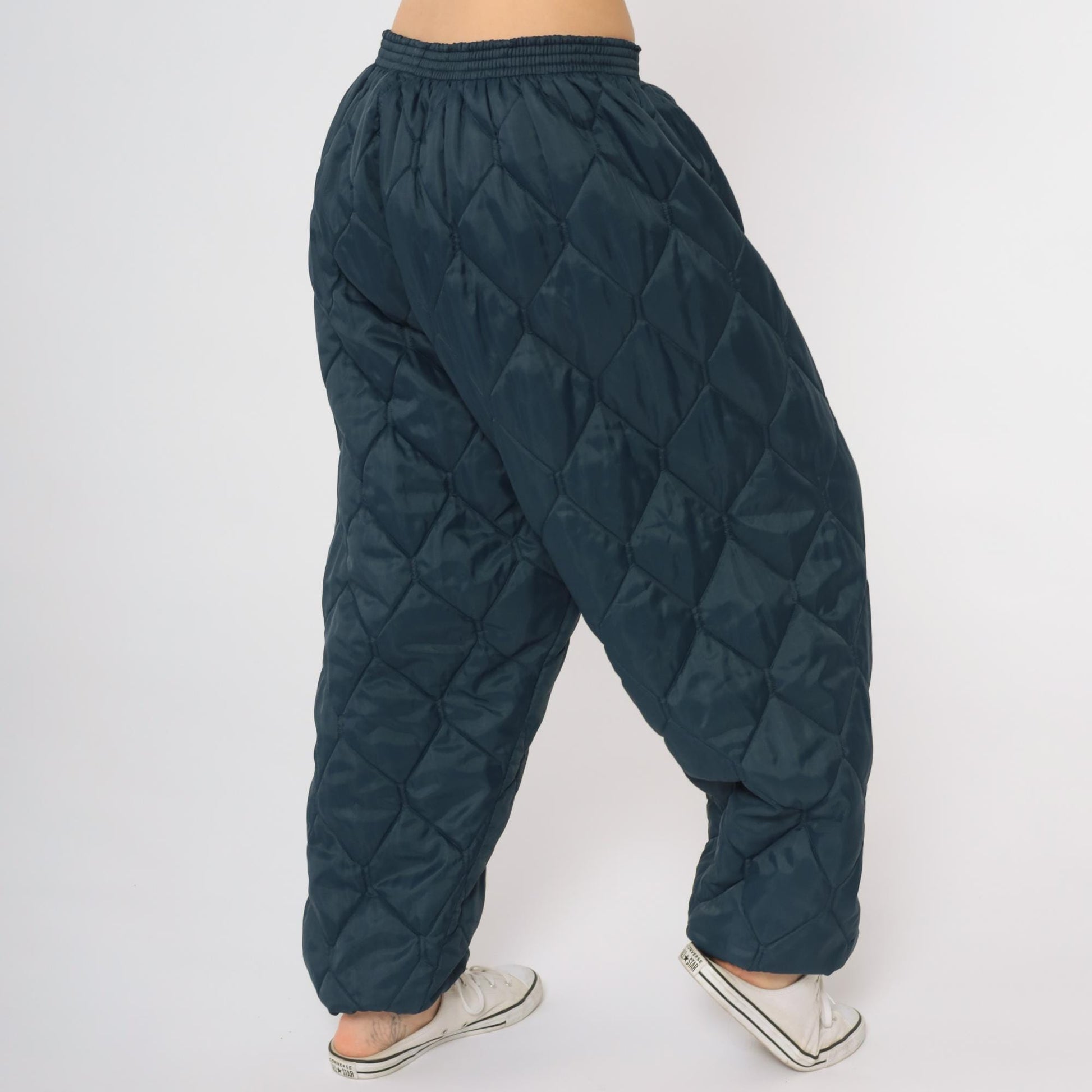 80s Navy Quilted Pants Diamond Pattern Elastic Waist Baggy Extra Large XL