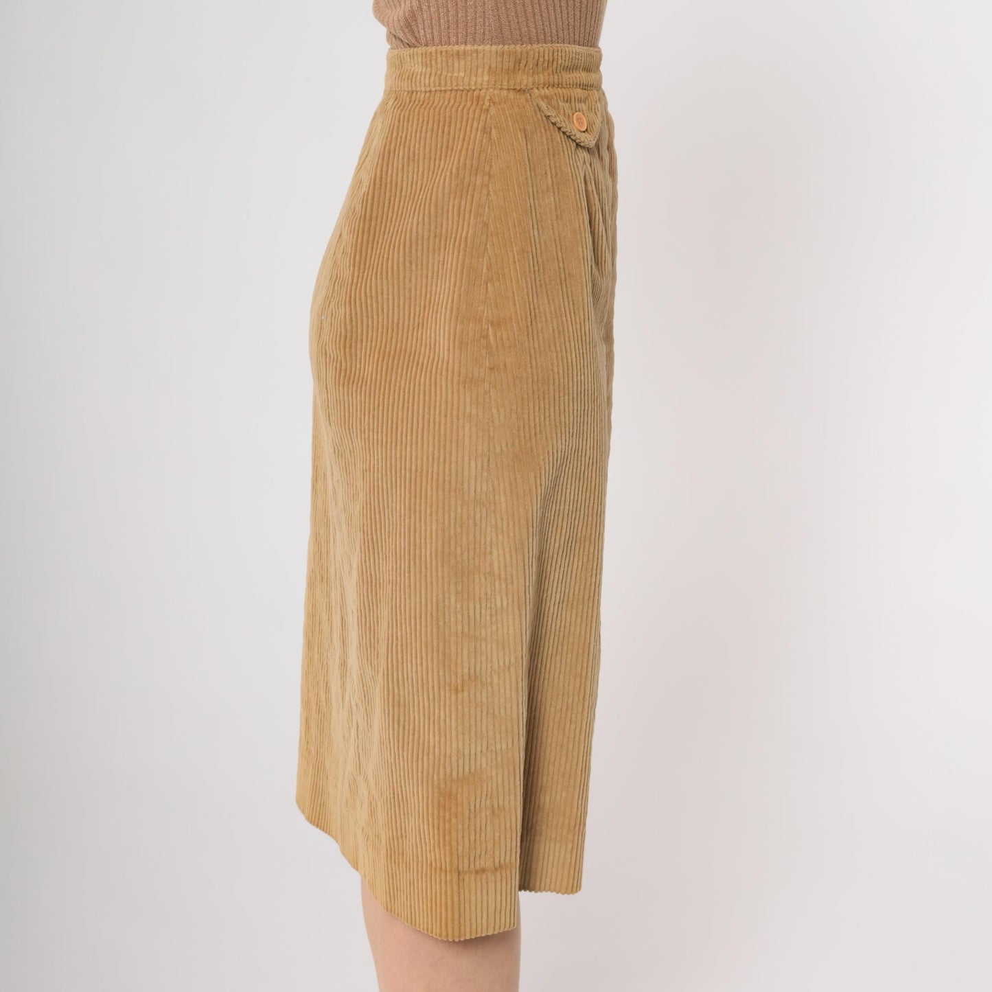 80s Nordstrom Tan Corduroy Midi Skirt Button Detail Small S