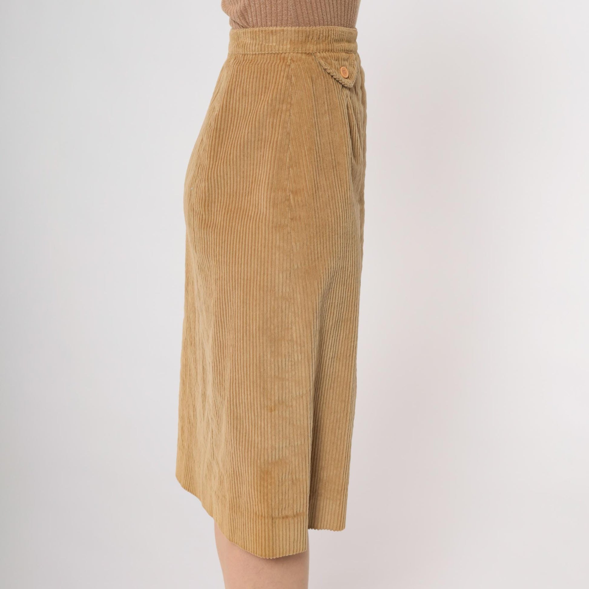 80s Nordstrom Tan Corduroy Midi Skirt Button Detail Small S