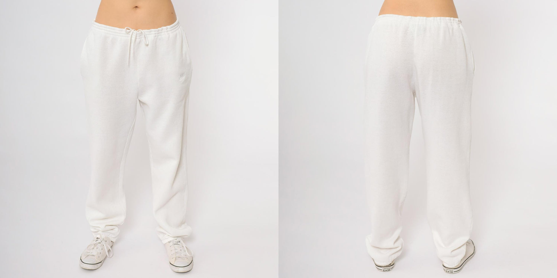 80s Nike White Sweatpants Embroidered Swoosh Drawstring Medium
