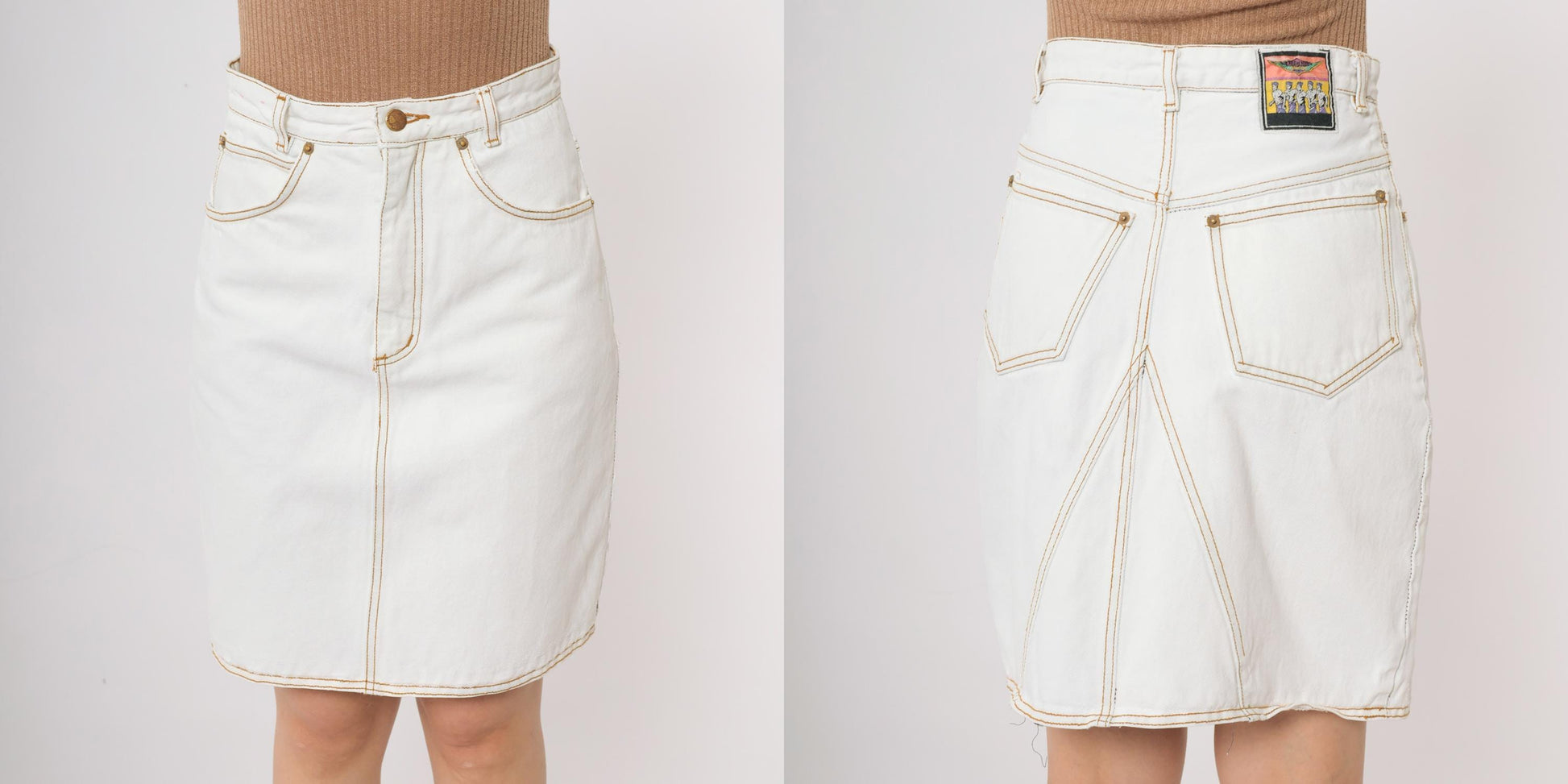 90s Jeanjer White Denim Mini Skirt Cotton Five-Pocket Small