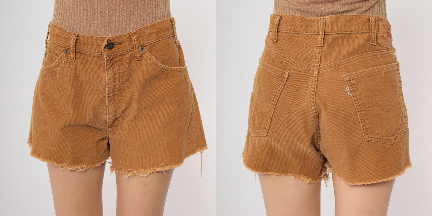 90s Levi's Corduroy Shorts Tan High Waisted Frayed Cutoff Medium
