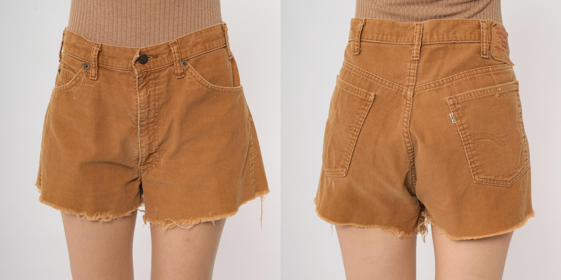 90s Levi's Corduroy Shorts Tan High Waisted Frayed Cutoff Medium