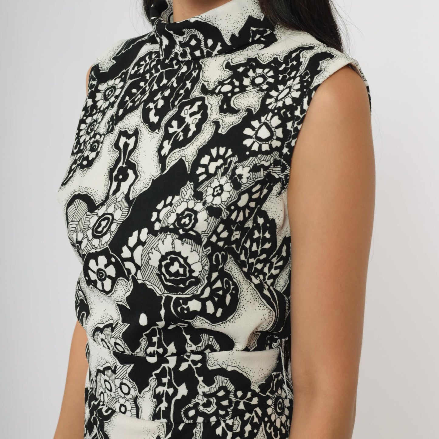 70s Chapter Two Paisley Maxi Dress Black White Mock Neck Sleeveless Medium