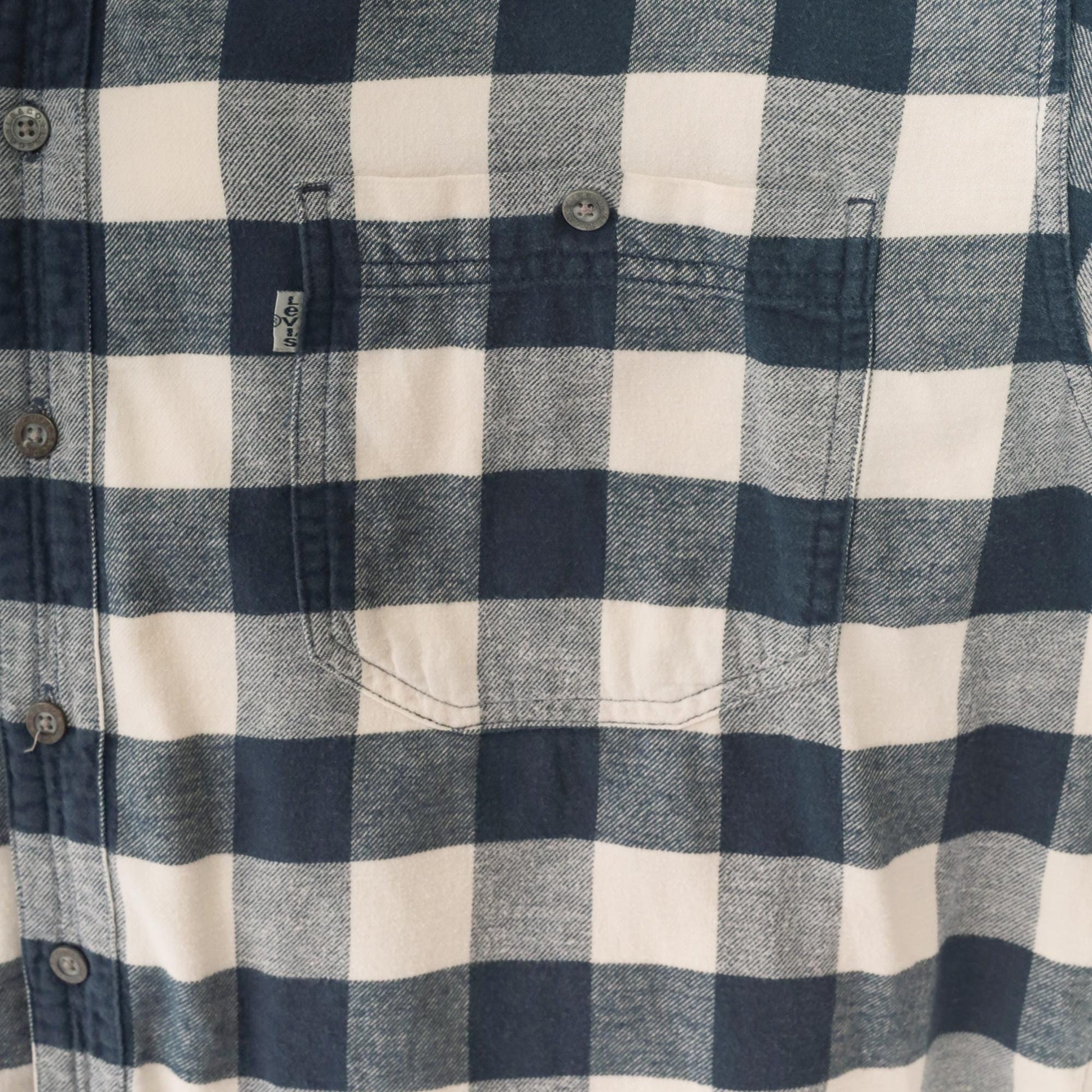 90s Levi's Buffalo Plaid Flannel Button-Up Blue White Extra Large XXL