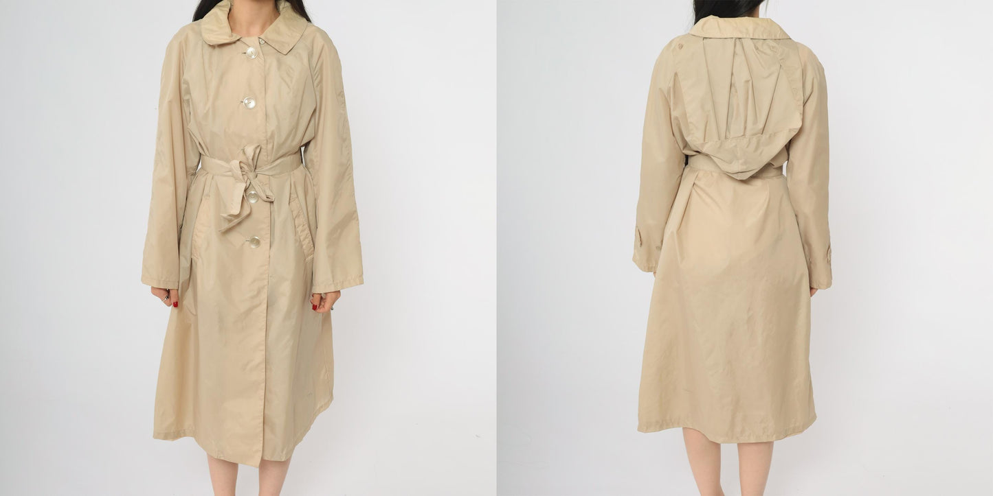 80s Lacoste Alligator Tan Nylon Trench Coat Midi Length Medium