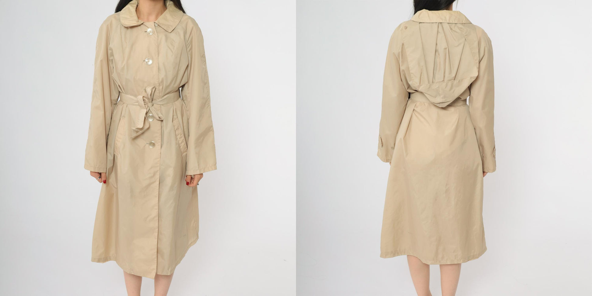 80s Lacoste Alligator Tan Nylon Trench Coat Midi Length Medium
