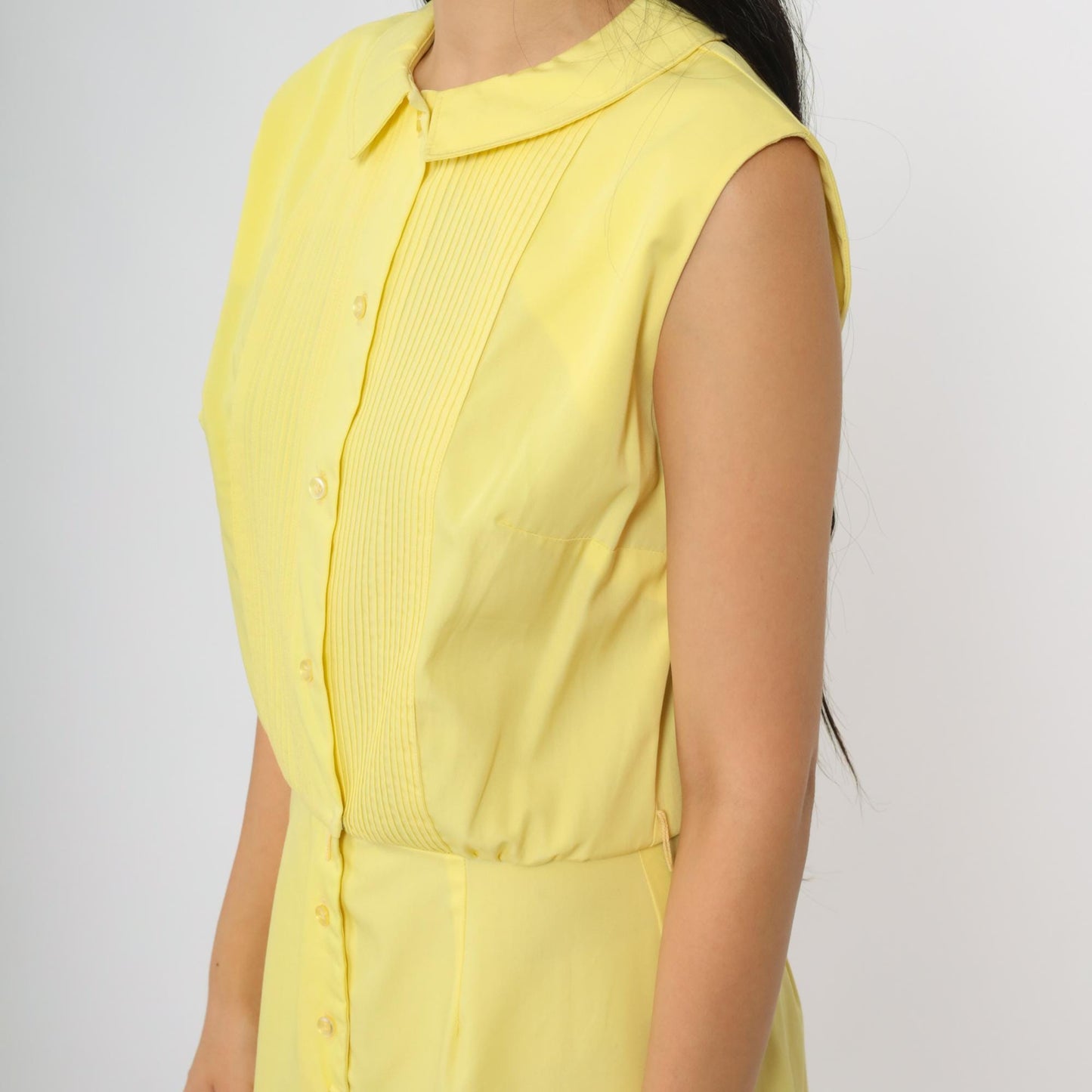 60s Yellow Lady Bird Shift Dress Peter Pan Collar A-Line Knee Length Medium