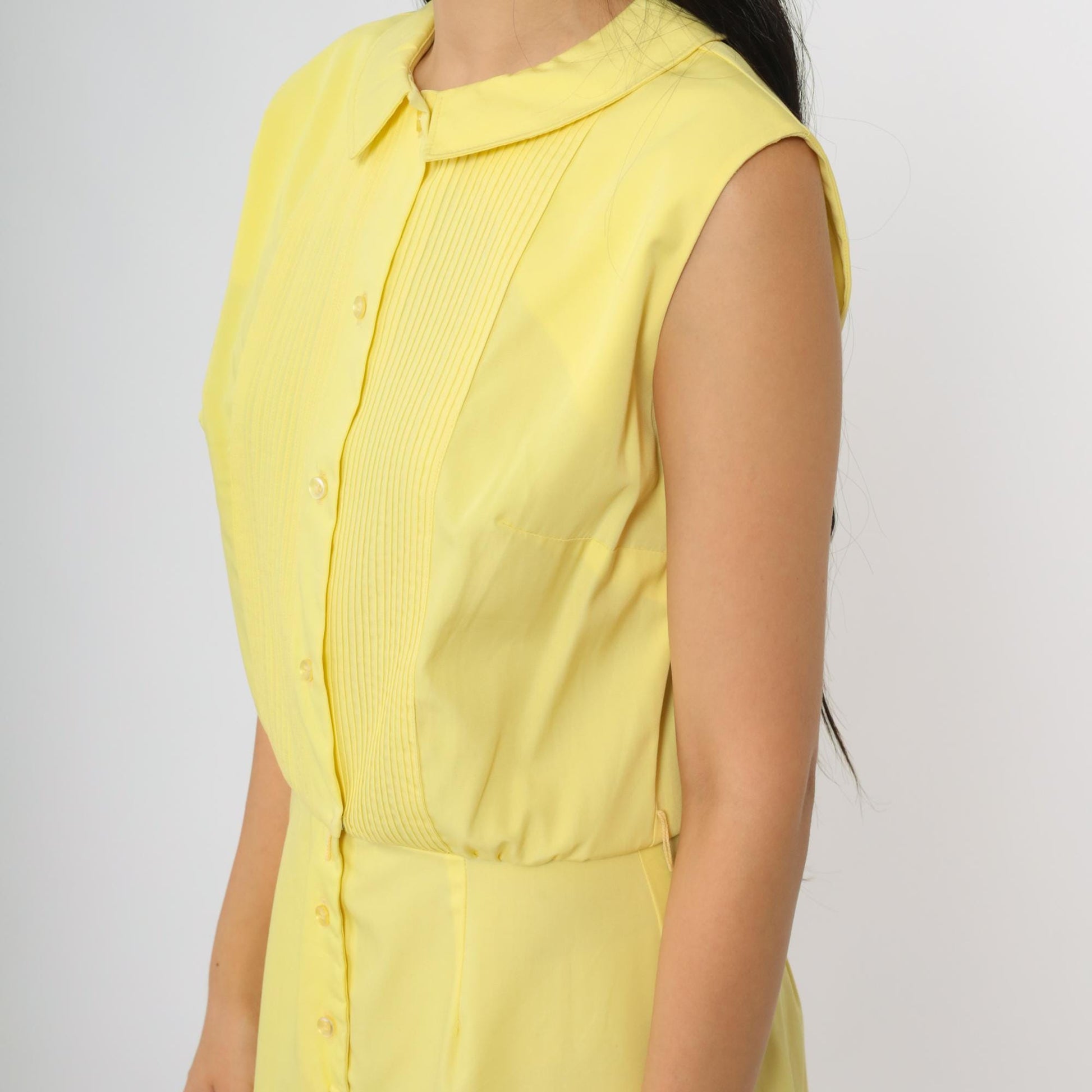 60s Yellow Lady Bird Shift Dress Peter Pan Collar A-Line Knee Length Medium