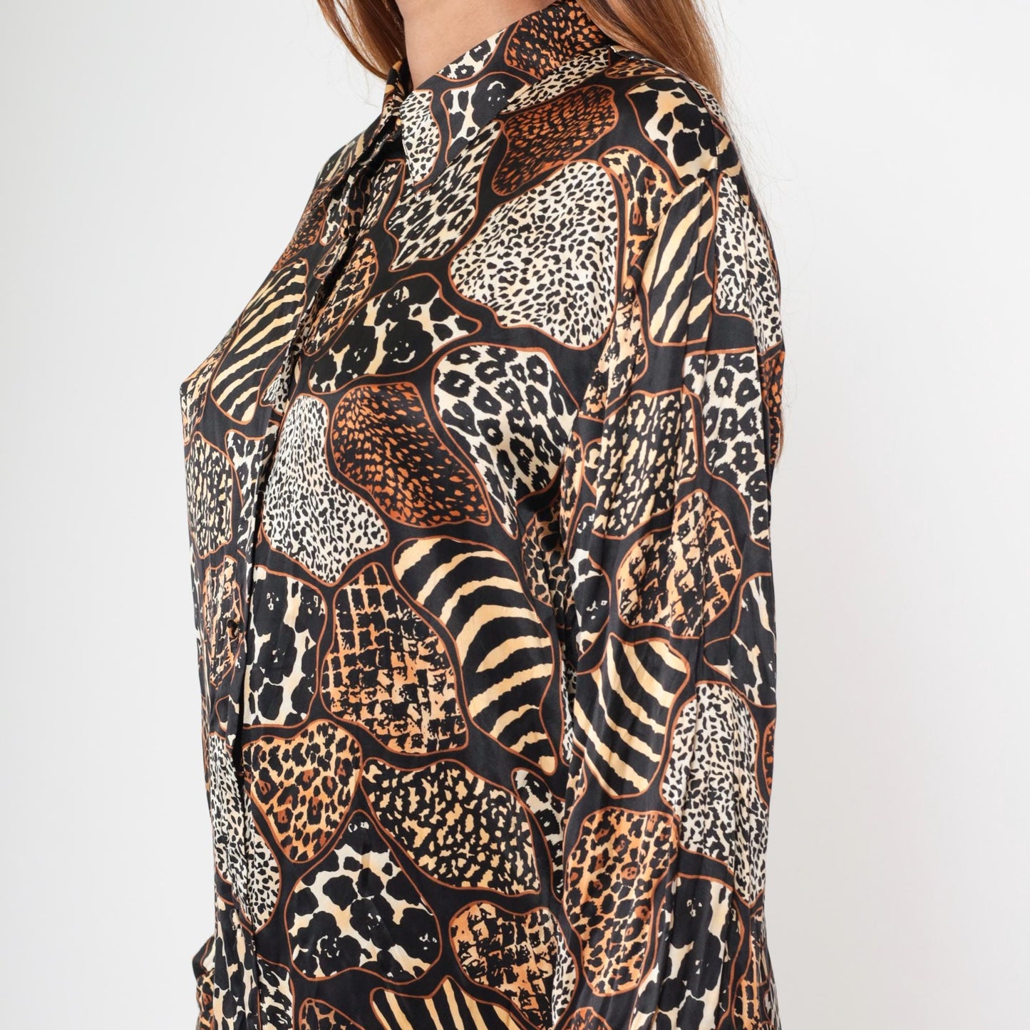 Y2K Jessica Holbrook Silk Blouse Animal Print Button Down Medium M