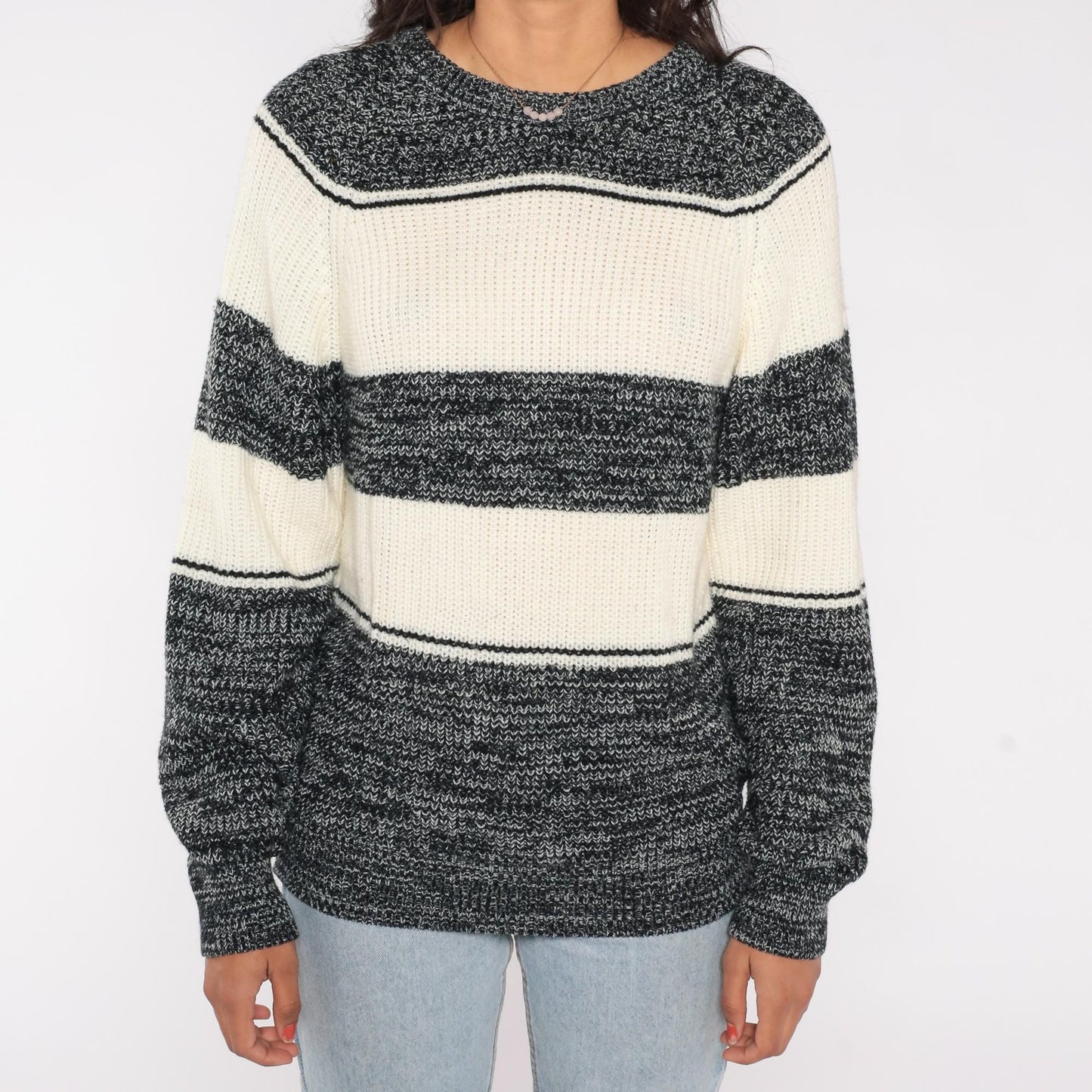 80s Expressions Striped Chunky Knit Sweater Navy White Small
