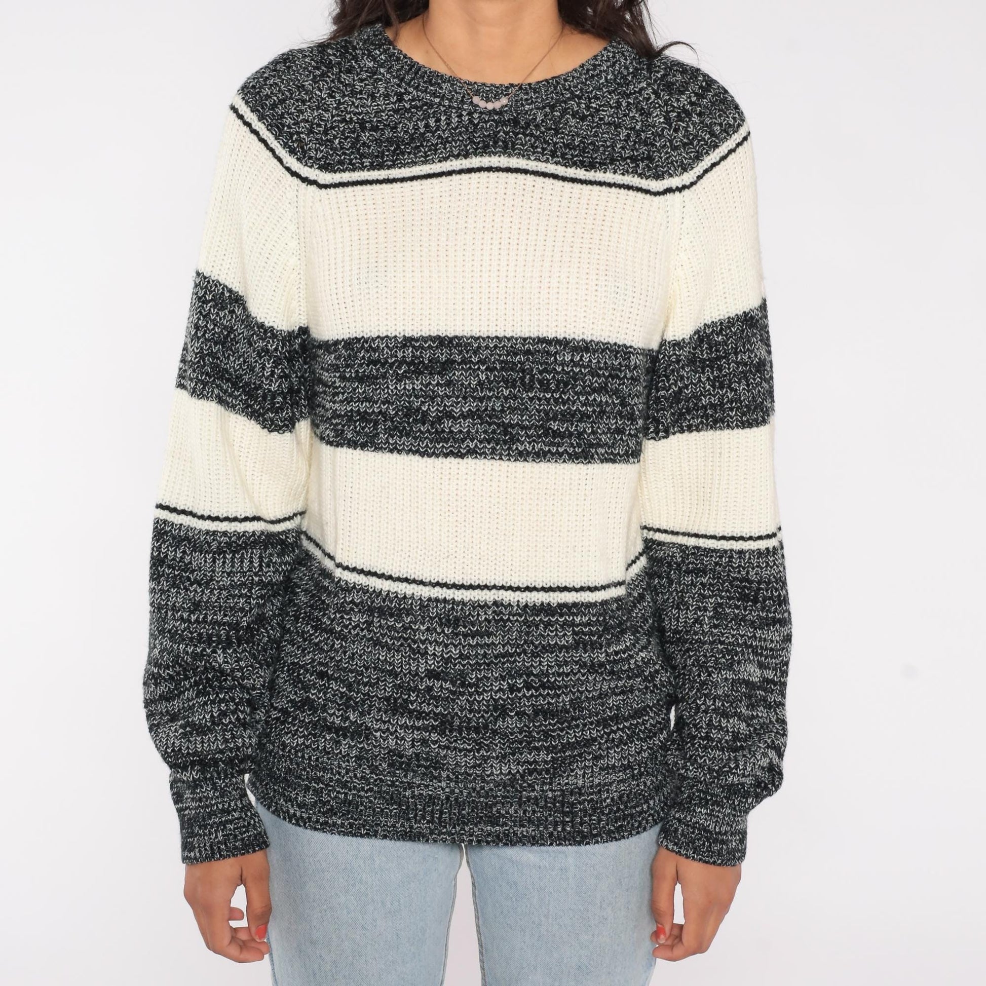 80s Expressions Striped Chunky Knit Sweater Navy White Small