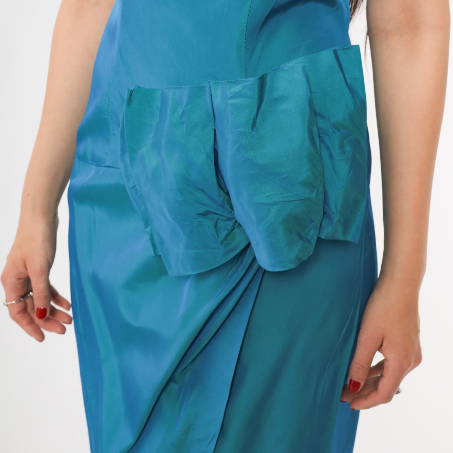 80s Niki Teal Strapless Sweetheart Bow Knee-Length Cocktail Dress Small