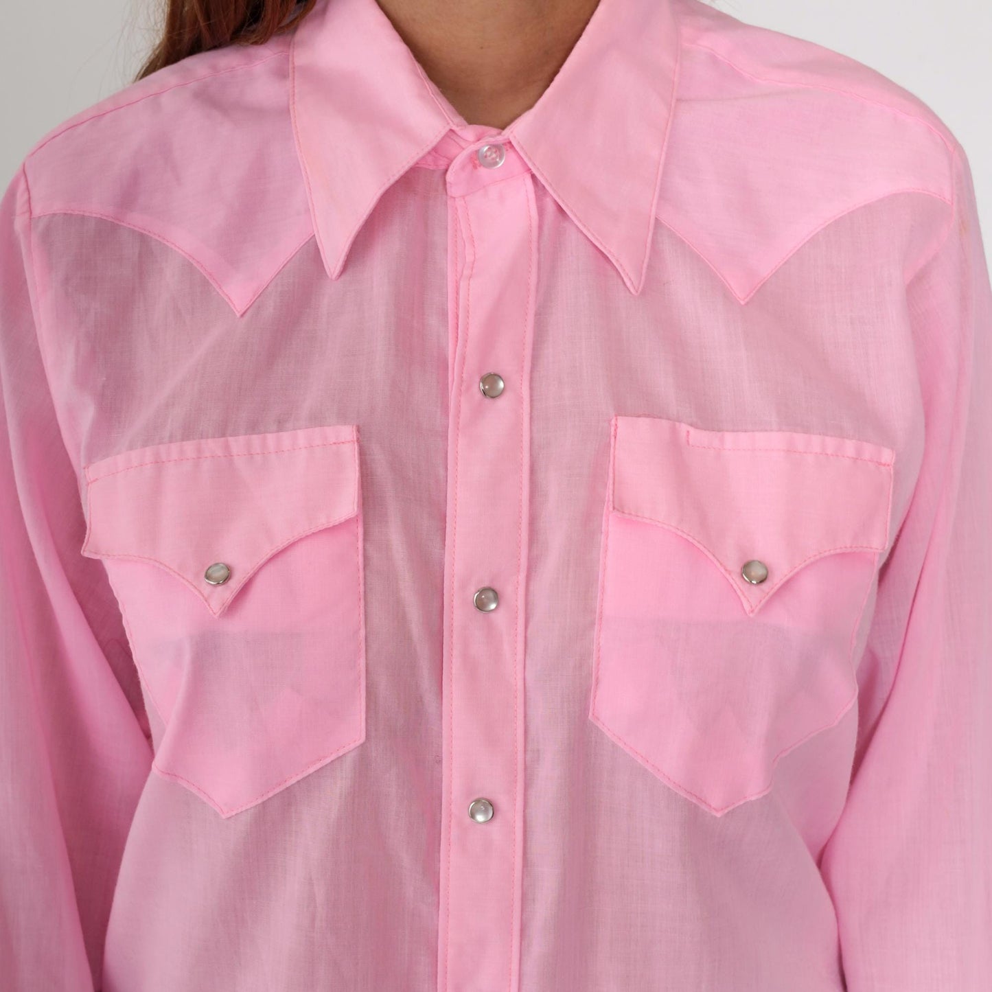 70s Rockmount Ranch Wear Pearl Snap Western Shirt Baby Pink Dagger Collar Medium