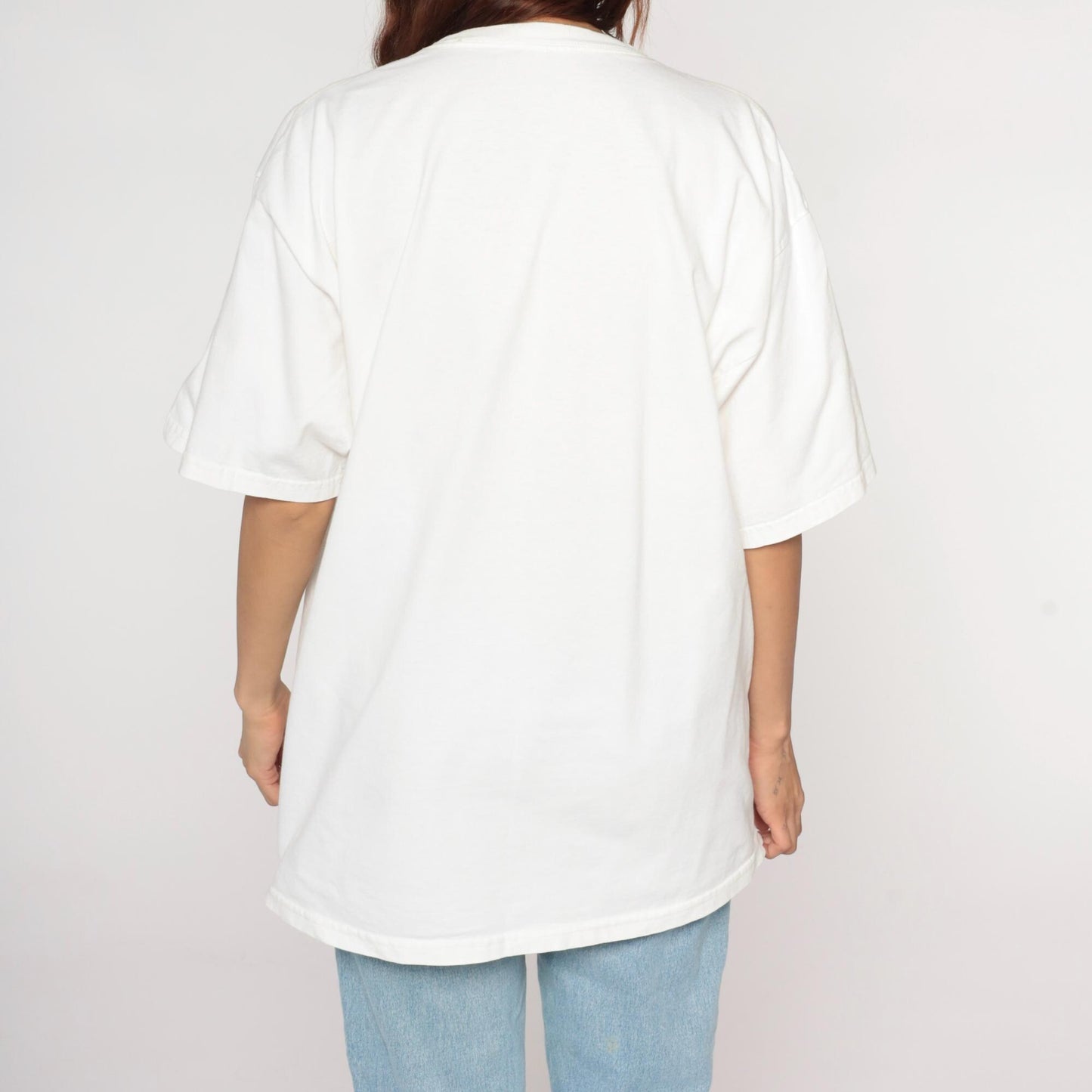 90s Tiger Graphic T-Shirt White UV Colorizing Crewneck Tee Large