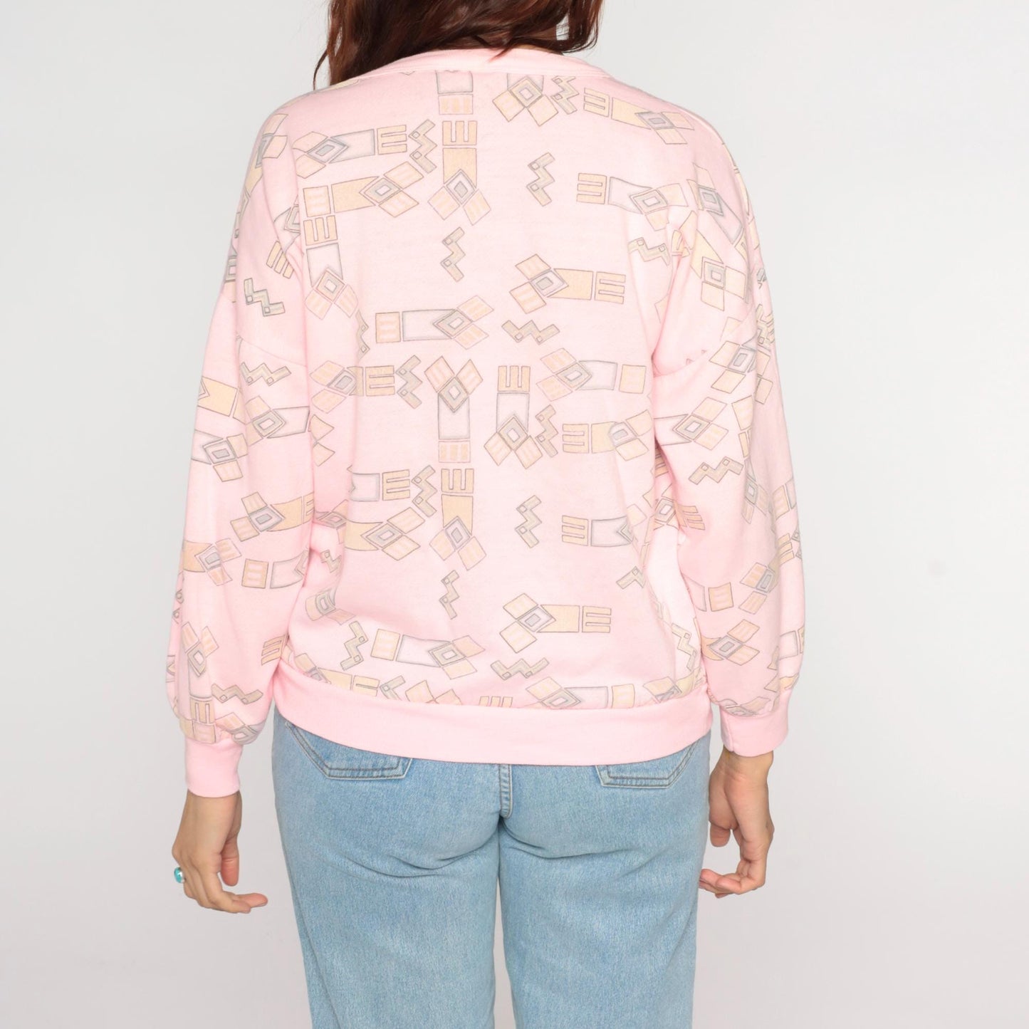 90s Julie Girl Pink Geometric Sweatshirt Crew Neck Abstract Pattern Small
