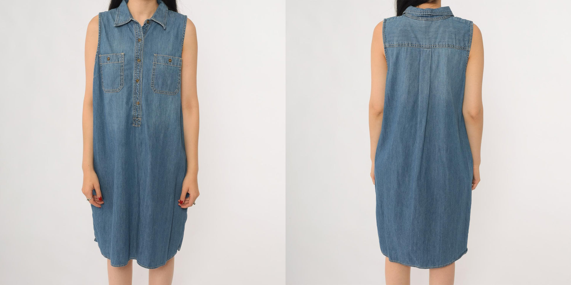 Y2K Chaps Denim Sleeveless Shirt Dress Blue Medium Wash Collar Extra Large XL