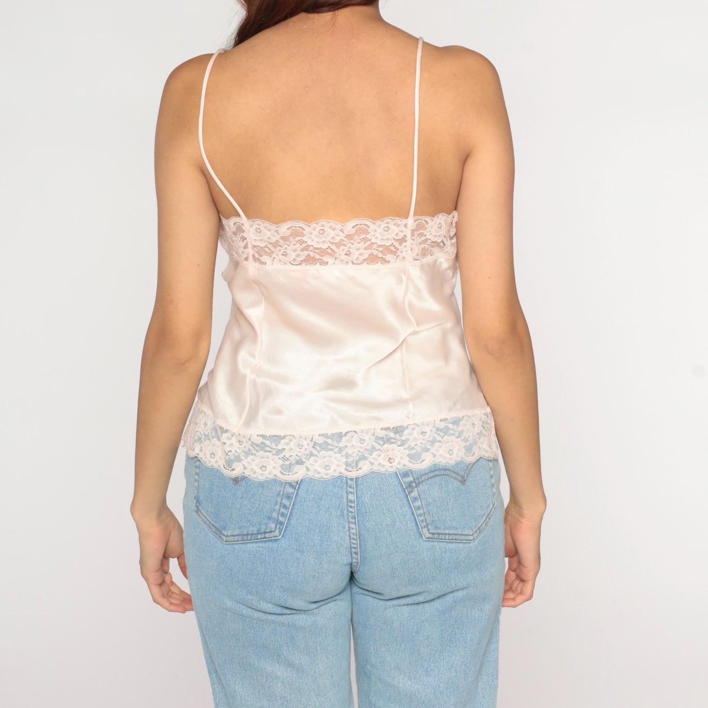 80s Halston Pink Lace Camisole Spaghetti Strap Tank Top Medium Large