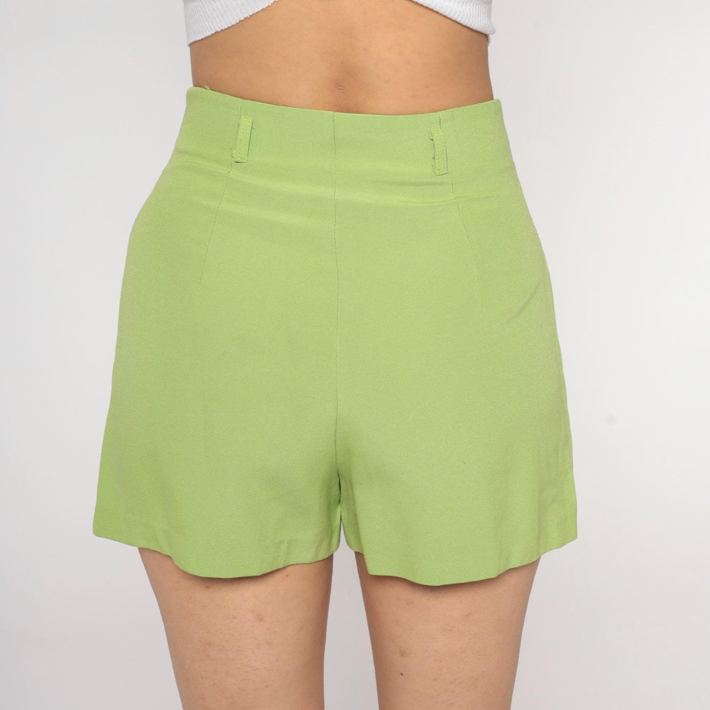 90s Young Fashion Lime Green High-Waisted Shorts Tailored Cotton Medium M