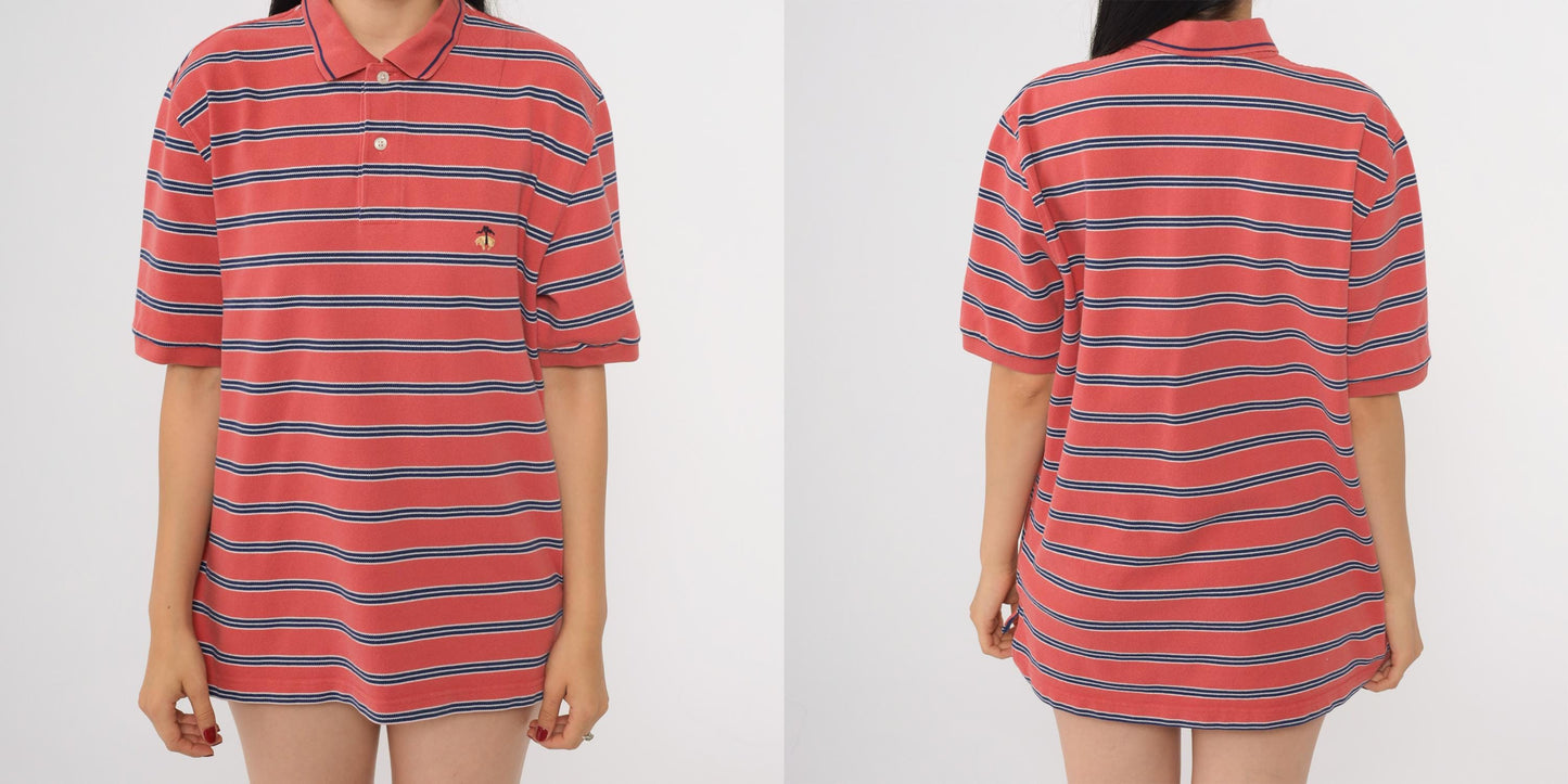 90s Brooks Brothers Red Striped Polo Shirt Cotton Medium M