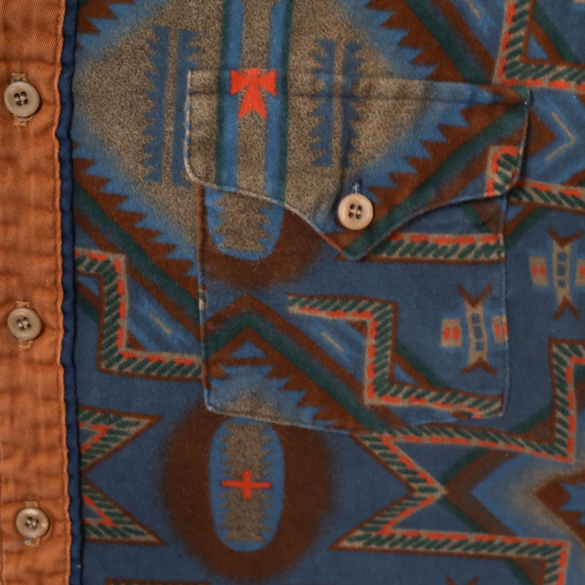 90s Panhandle Slim Western Shirt Aztec Colorblock Snap Button Medium