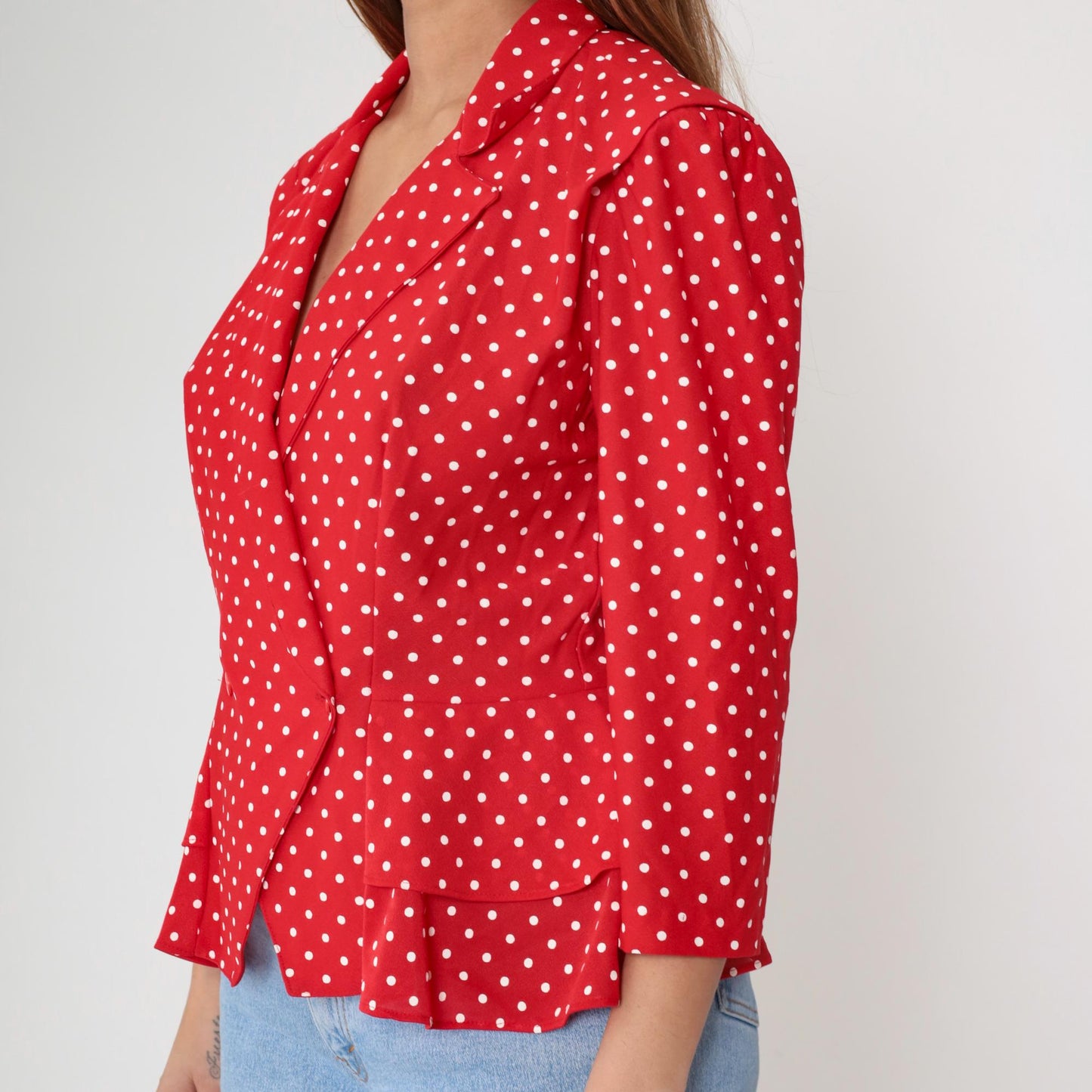 80s Polka Dot Blazer Red Single Button Jacket Medium M