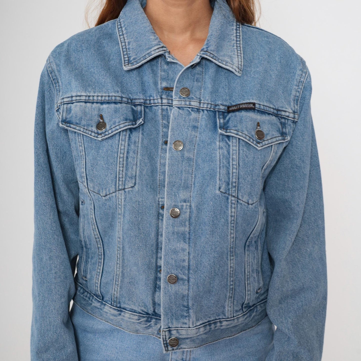 90s Harley Davidson Light Wash Denim Jacket Unisex Medium M