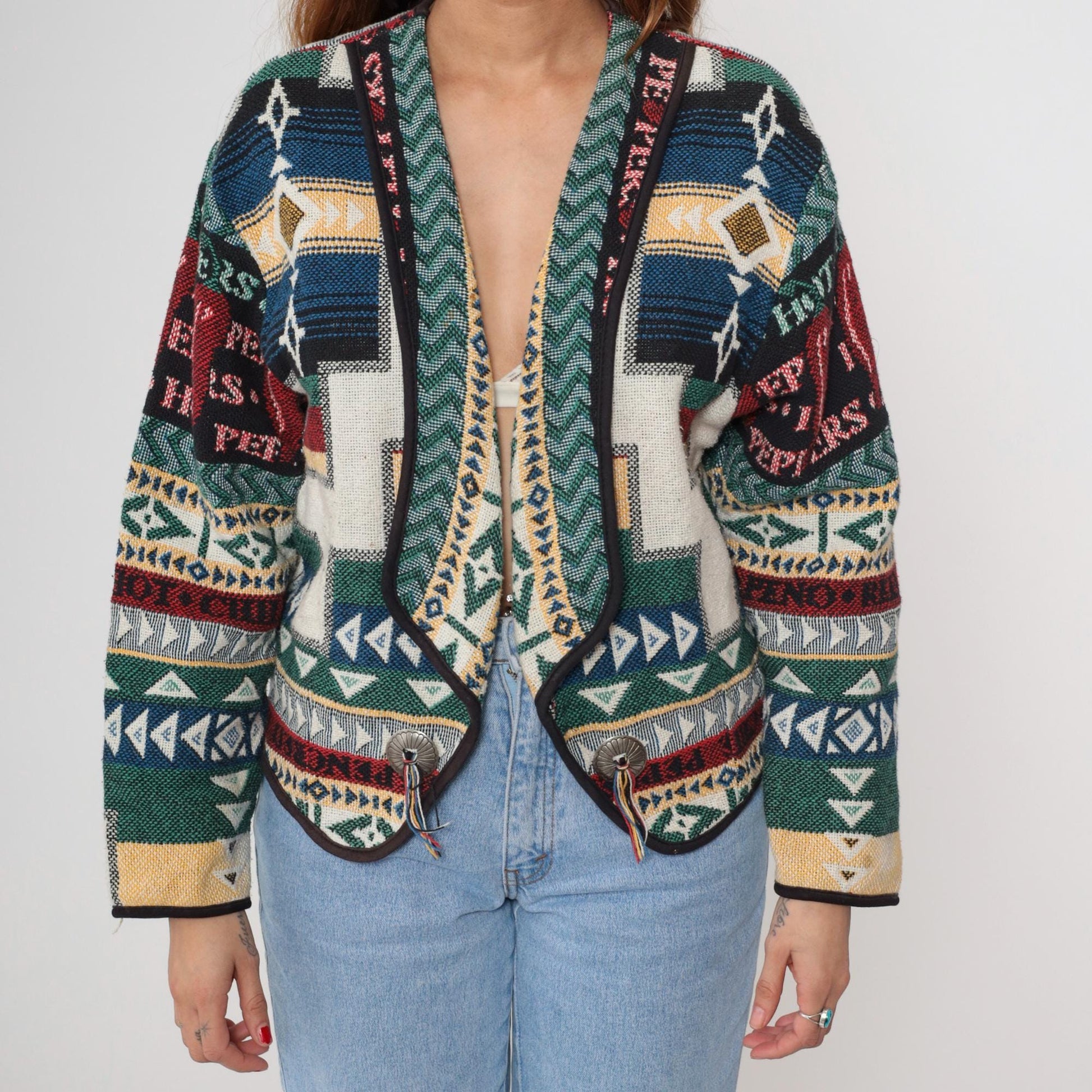 90s Southwestern Tapestry Blazer Kokopelli Geometric Cotton Woven Medium M
