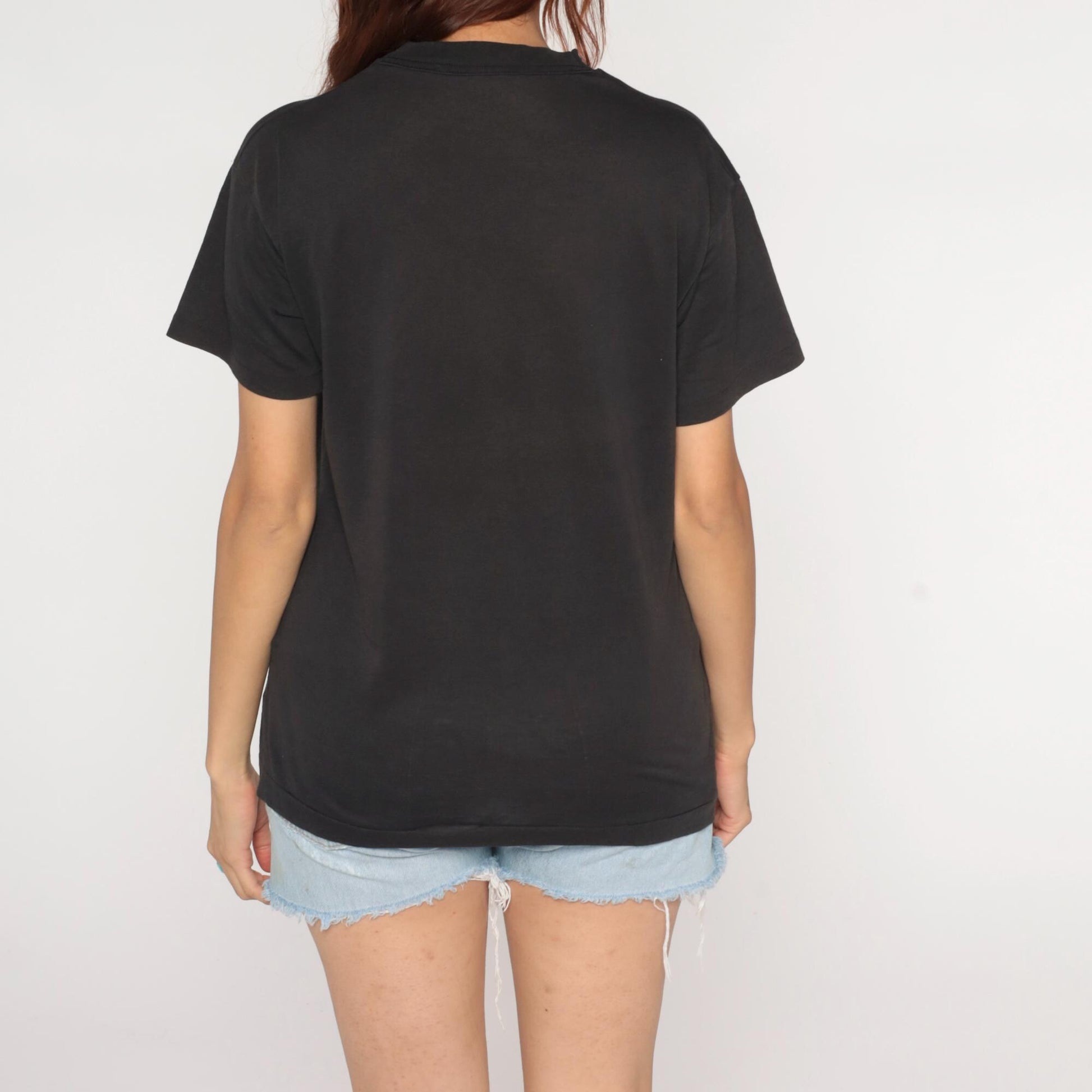 90s Black Pocket T-Shirt Cotton Blend Crewneck Small Medium