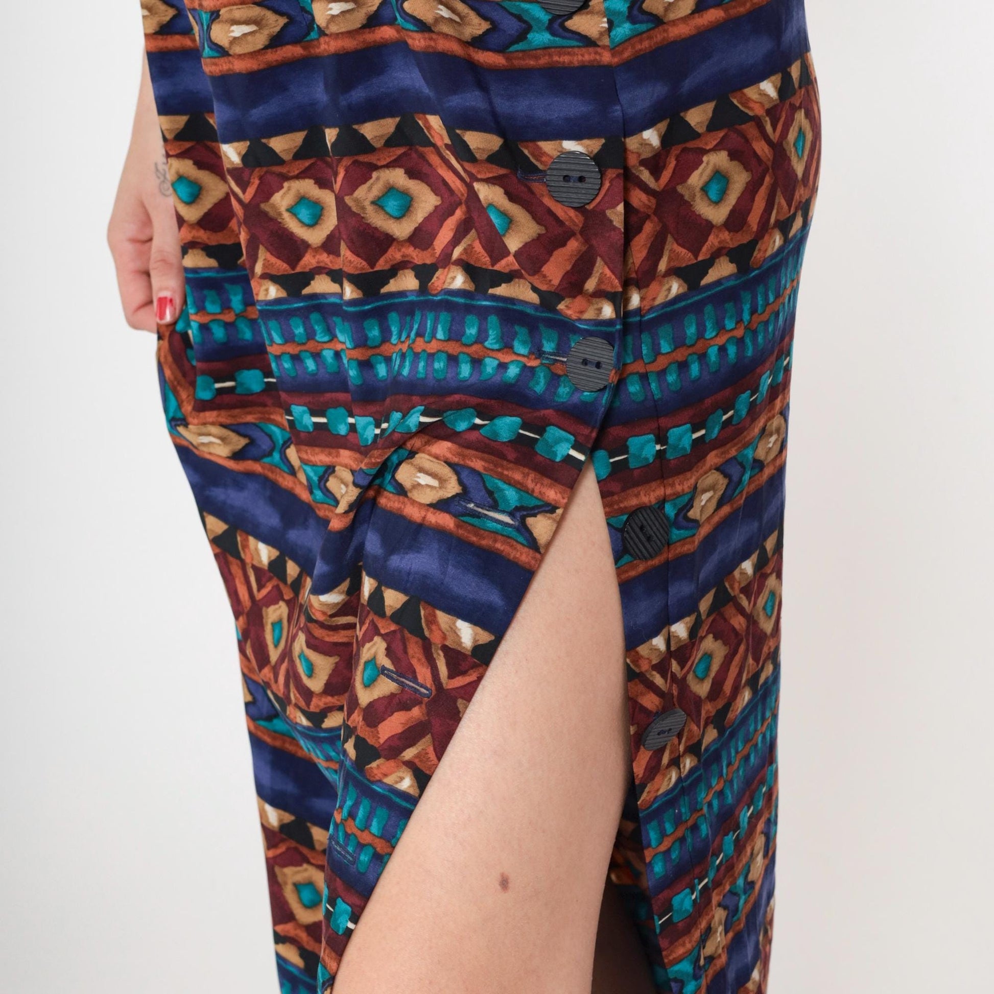 90s J Stevens Southwestern Geometric Maxi Dress Navy Sleeveless Medium M