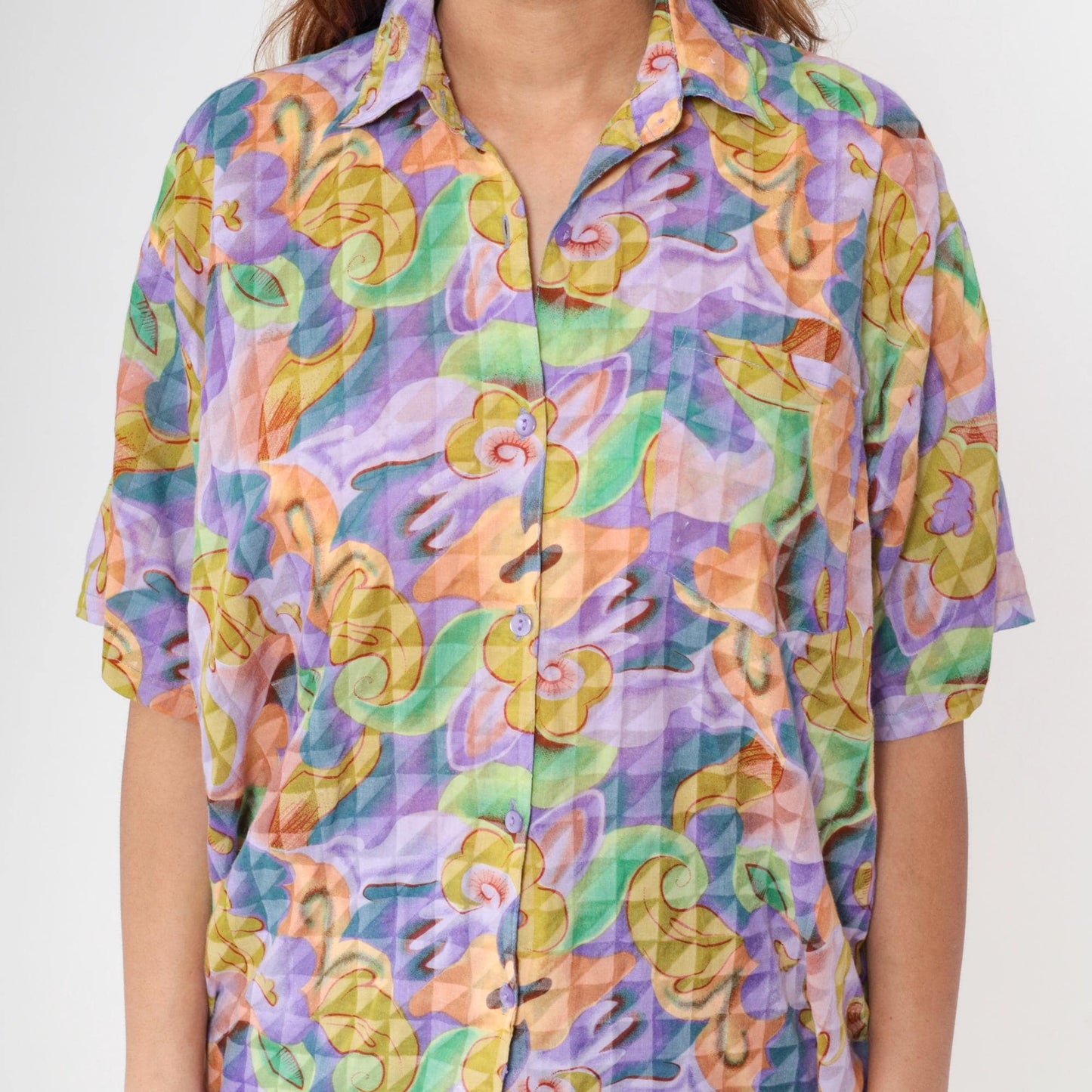 90s Rolls Abstract Psychedelic Swirl Button-Down Shirt Purple Green Extra Large XXL