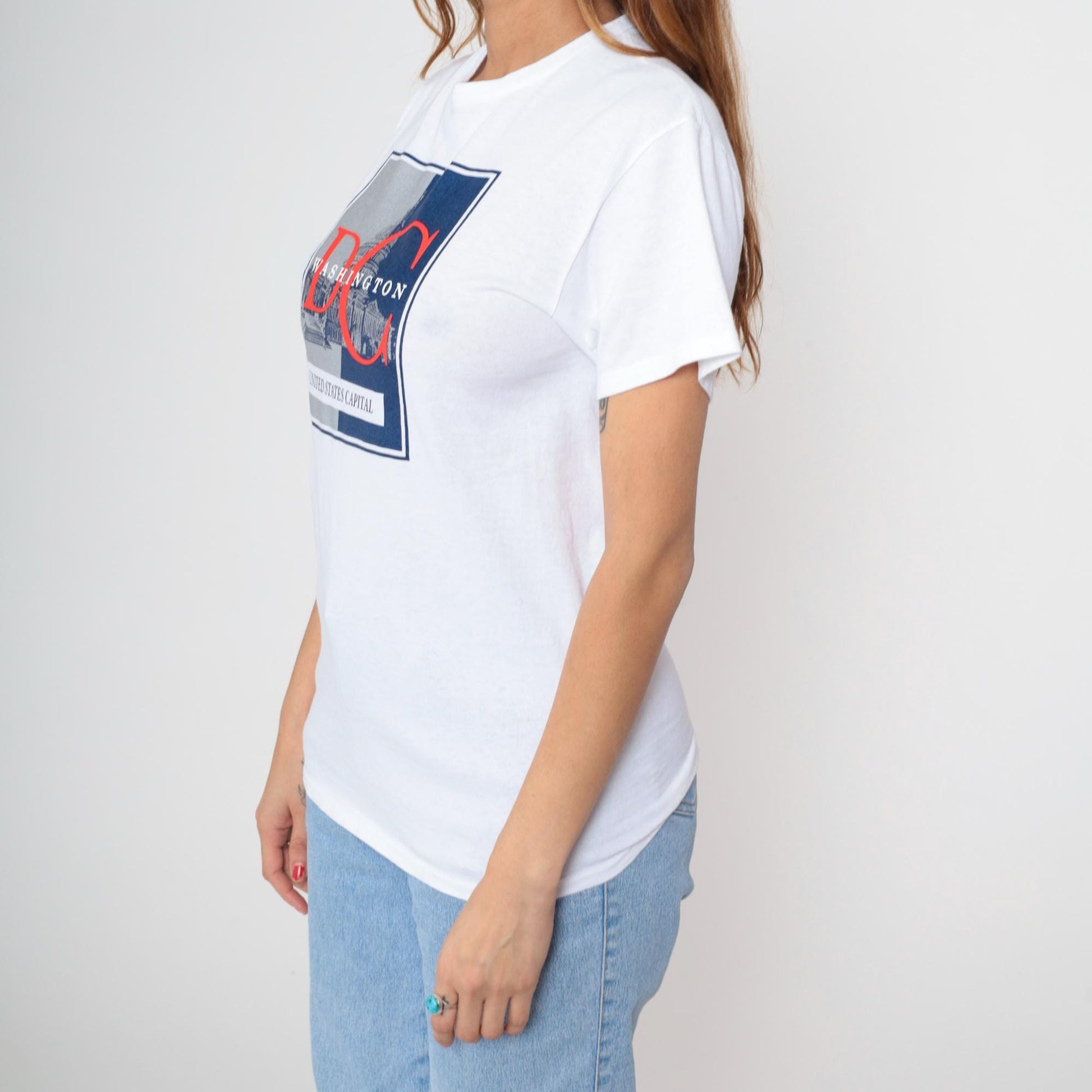 90s Washington DC Eagle Crest Graphic T-Shirt Heather White Small