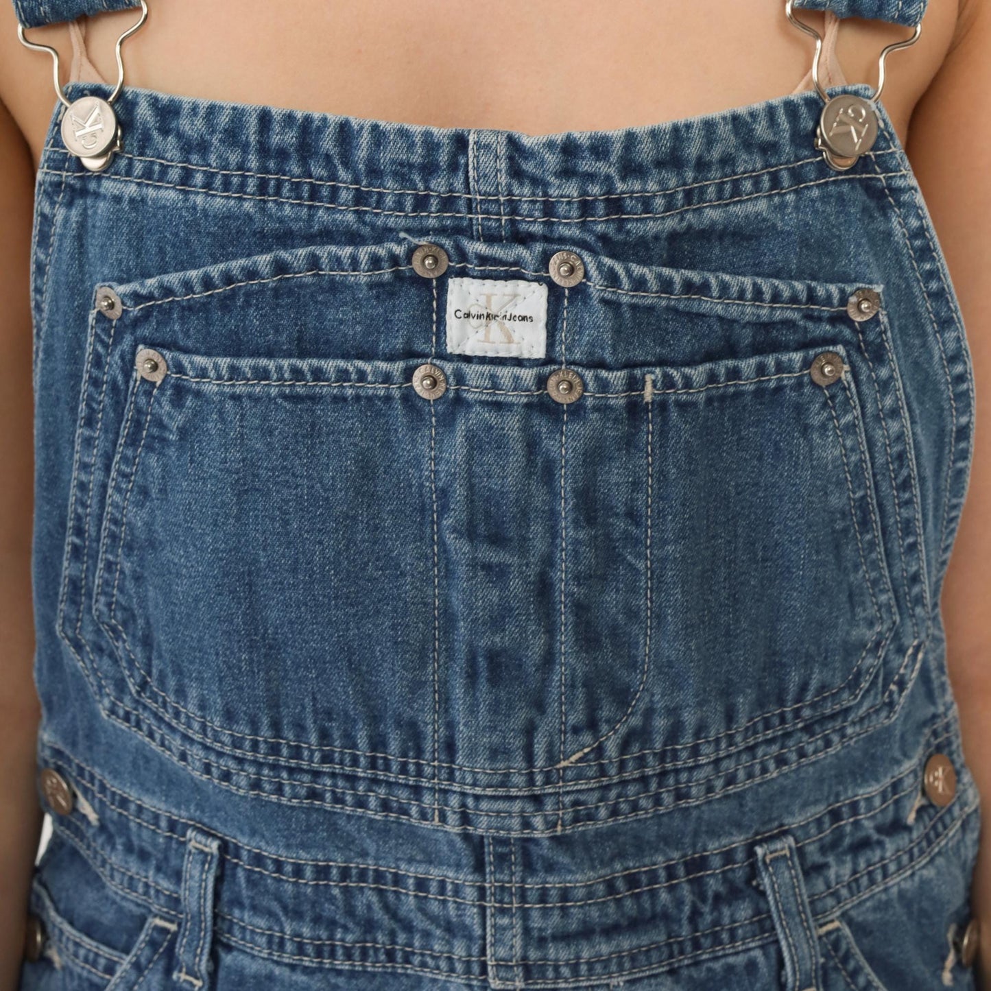 Calvin Klein Jeans 90s Denim Short Overalls Blue Cutoff Raw Hem Medium M