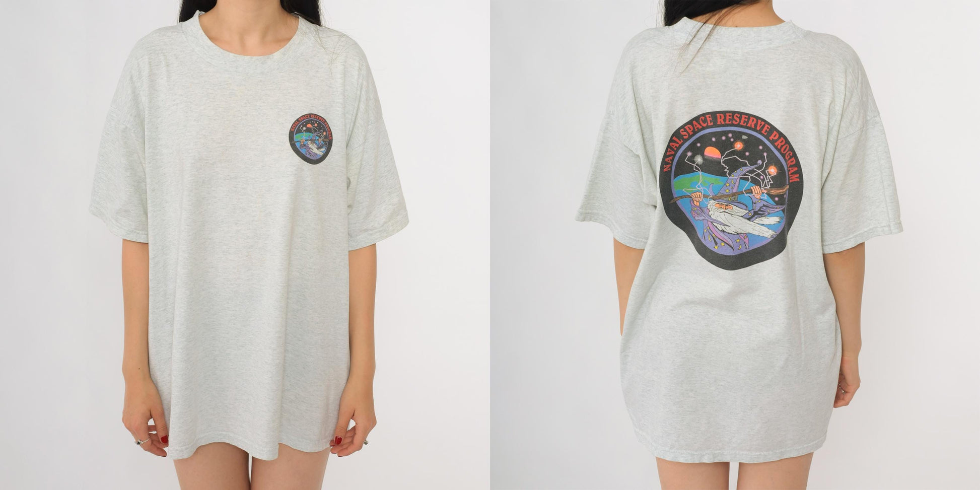 90s Space Wizard Graphic Tee Fruit of the Loom Grey Heather Extra Large XL